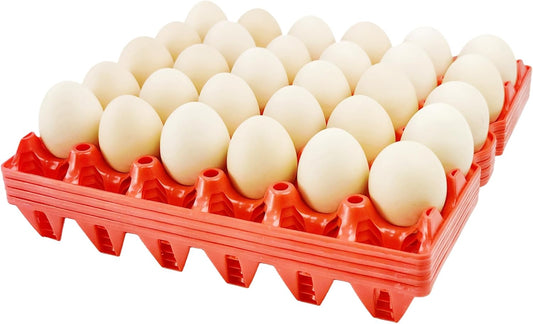4-Pack Plastic Egg Tray Egg Crates 30-Egg Flats for Home Chicken Farmers, Stackable Egg Cartons Hold Multiple Eggs, Great for Storing, Sorting, and Shipping Eggs, Durable and Reusable (Red)
