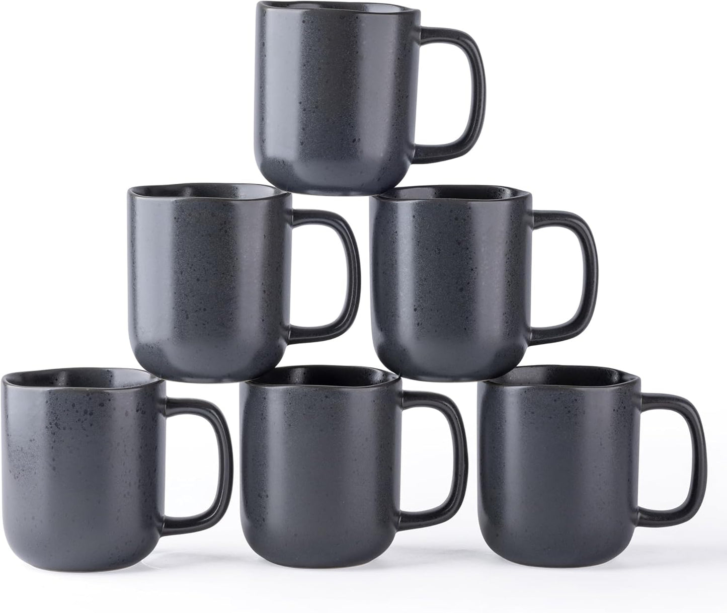 AmorArc 14oz Coffee Mugs Set of 6, Ceramic Coffee Mugs with Large Handle & Wavy Rim for Latte/Hot Cocoa/Tea, Stylish Coffee Cups for Men Women. Oven,Dishwasher&Microwave Safe, Dark Gray