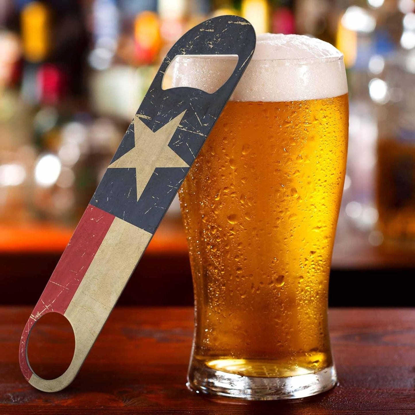 Texan Flag Stainless Steel Bottle Opener Rusty Scratched Sepia Aged Grunge Texan Flag Flat Beer Bottle Opener Keychain for Home Kitchen Bar Restaurant Party Birthday Gift