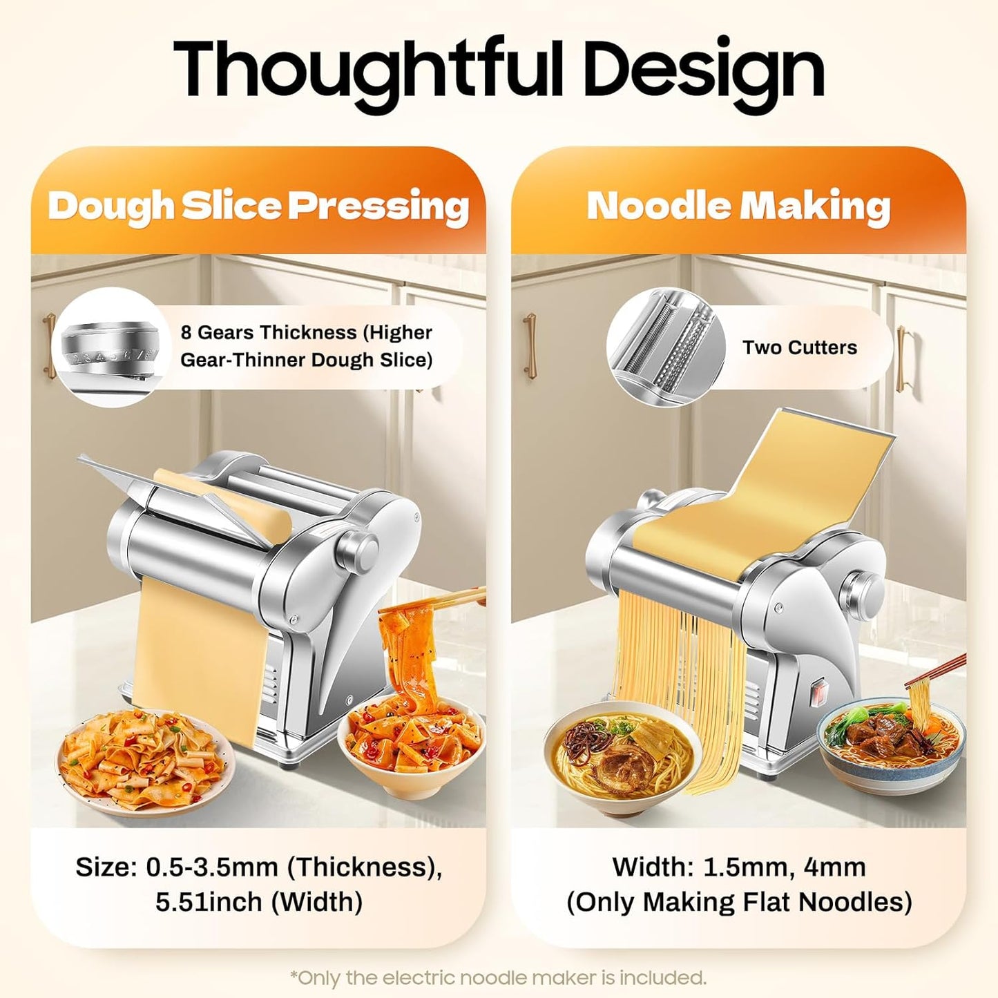 Pasta Machine, Homemade Stainless Steel Manual Roller Pasta Maker with Adjustable Thickness Settings
