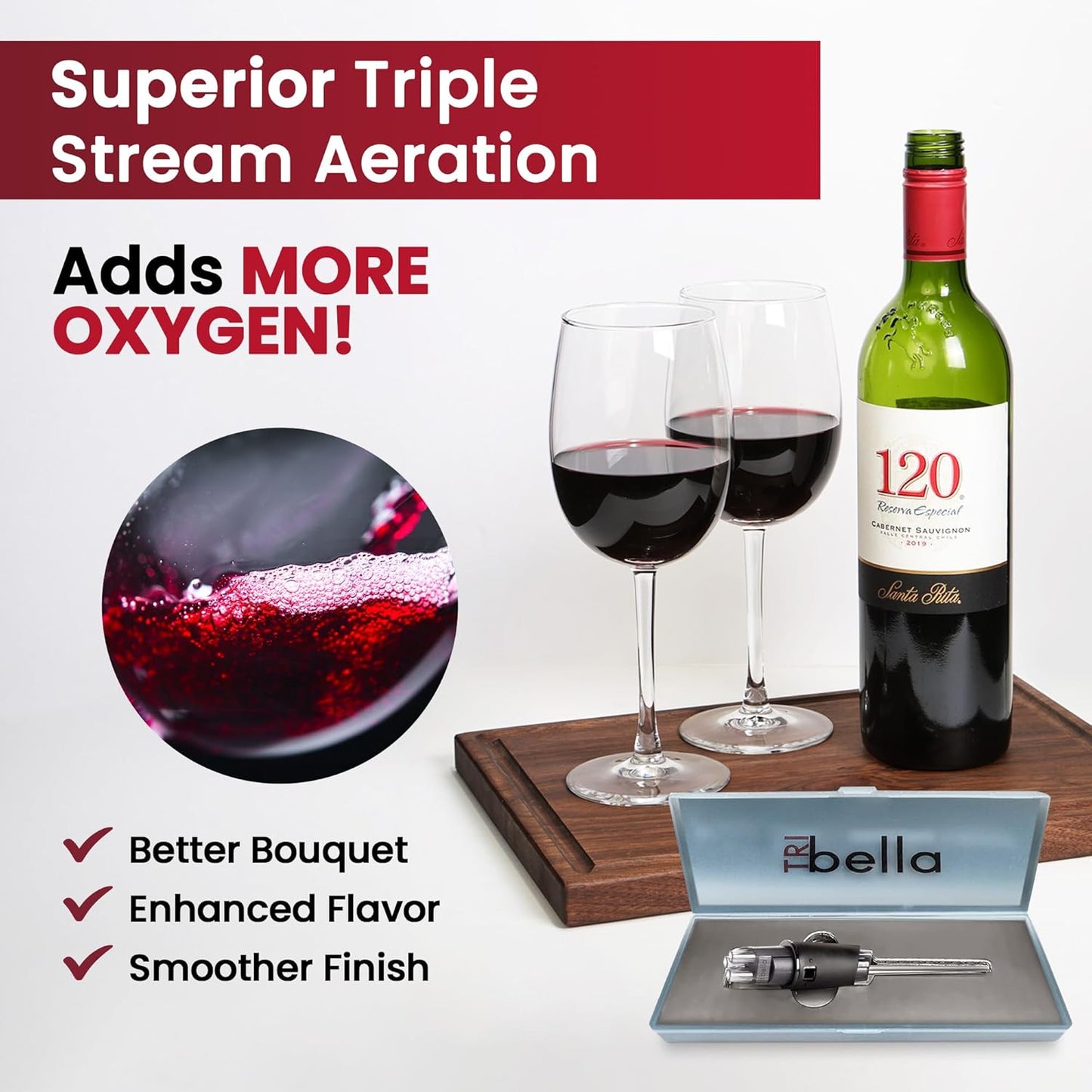 Air Speed Wine Aerator Modest Design Multi-Stream Drip Free Wine Aeration 3 Stainless Steel Spouts, Handmade Kitchen Essential Easy To Use, No-Drip valentines day gift for her in Protective Gift Case