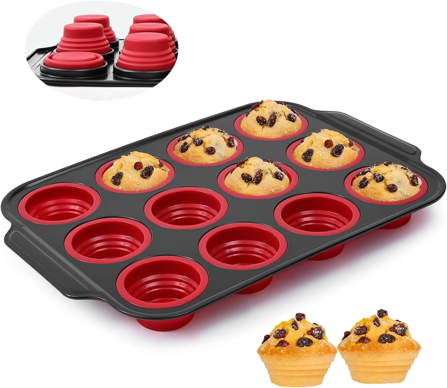 12 Cups Silicone Muffin Pans for Baking with Metal Frame, Egg Bite Molds, Cupcake Pans Regular Size, Muffin Tins Easy to Pop Nonstick Non Toxic Bakeware for Oven Dishwasher Safe