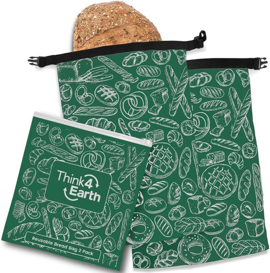 THINK4EARTH® Premium Brown Reusable Bread Bags for Homemade Bread – Durable & Washable (2 Pack)