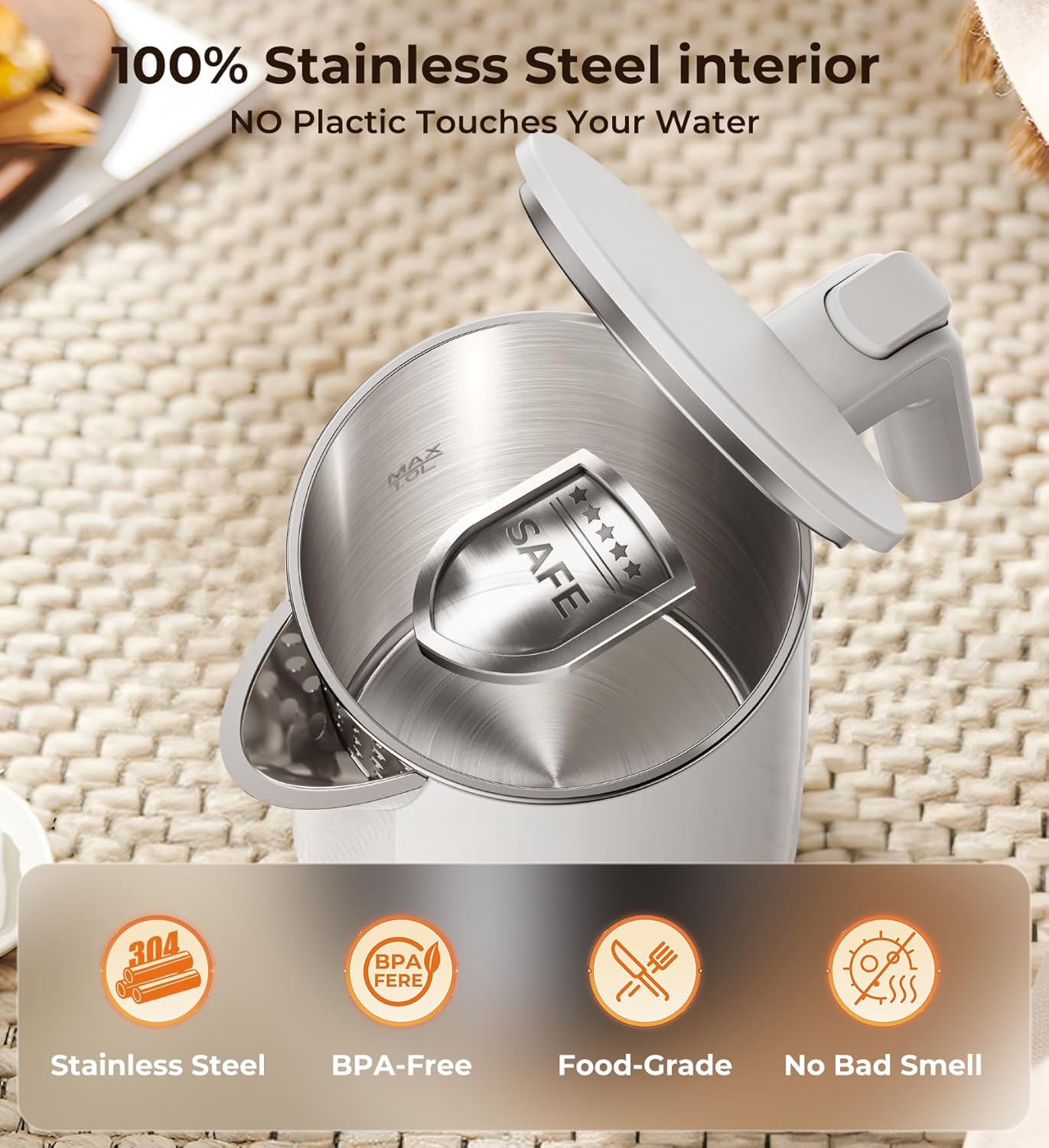 Electric Kettle, 1.0L 1200W Fast Heat with Auto Shut-Off, Boil-Dry Proof, 7 Temperature Control Teapot, Double Wall Stainless Steel Water Boiler Heater, 4H Keep Warm, Cool Touch Coffee Tea Pot, White