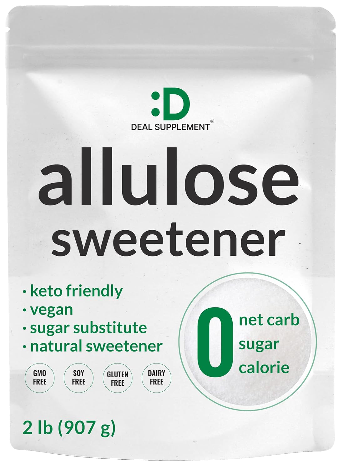 Allulose Sweetener 2 Pounds – Natural Sugar Subsitutes, No Aftertaste - Keto Friendly, Vegan, Zero Net Carb, Zero Calorie, Great for Cooking & Baking