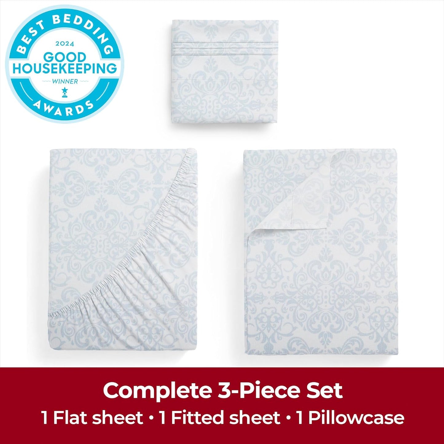 Mellanni Extra Deep Twin XL Sheets - 3 PC Iconic Collection Bedding - Luxury, Ultra Soft, Cooling Bed Sheets - Wrinkle, Fade, Stain Resistant (Twin Extra Long, Laced Sky Blue)