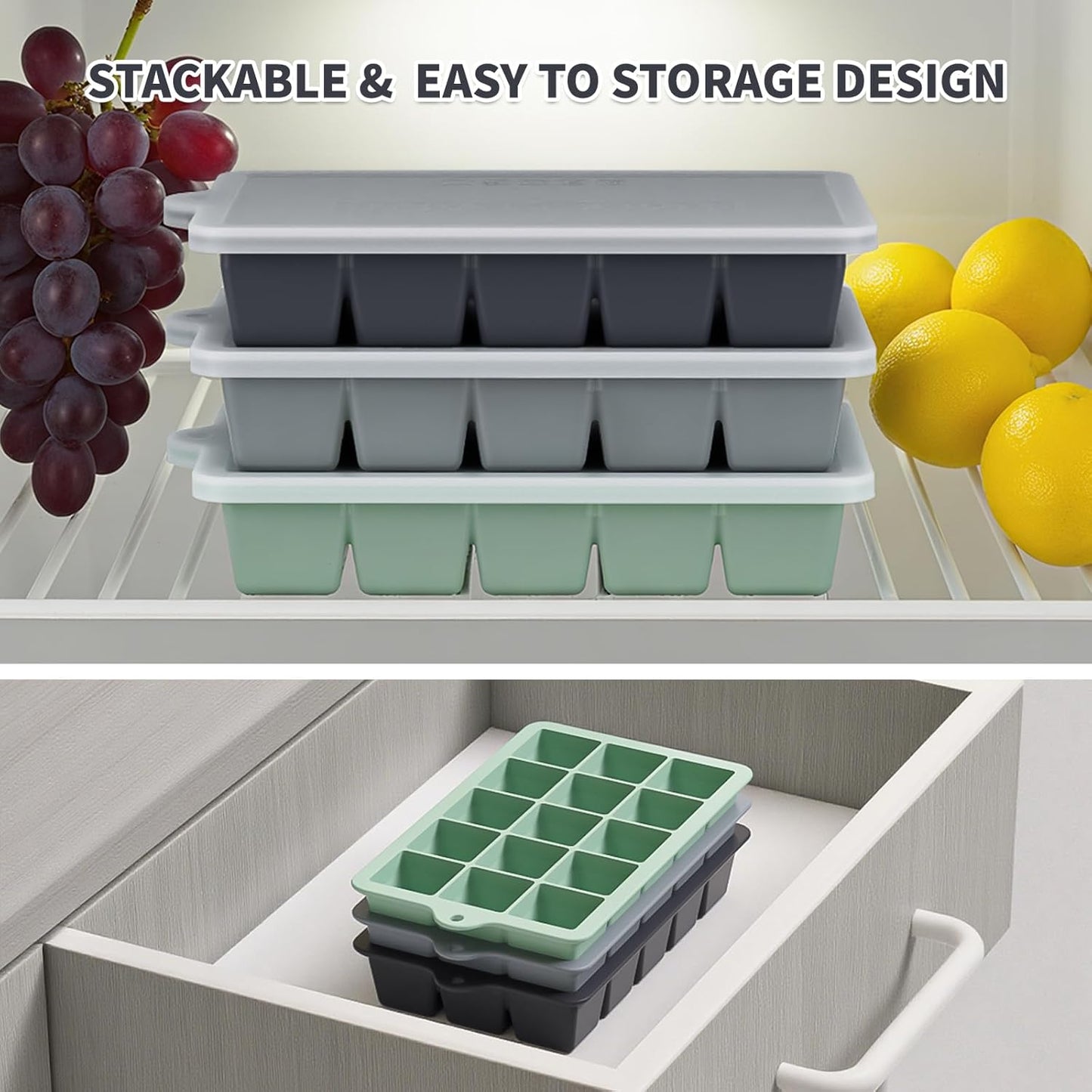 Silicone Ice Cube Tray 3 Pack, HANCELANT Ice Cube Mold, Ice Trays for Freezer with Lid for Whiskey, Baby Food, BPA Free, Easy Release