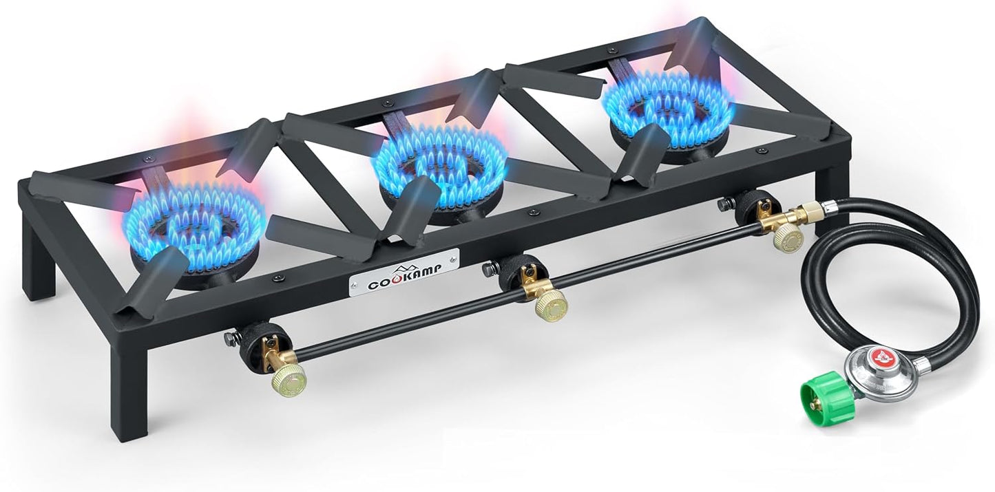 Propane Triple Burner Angle Iron Camp Stove with CSA Listed Regulator and 4ft Hose (SA3200)