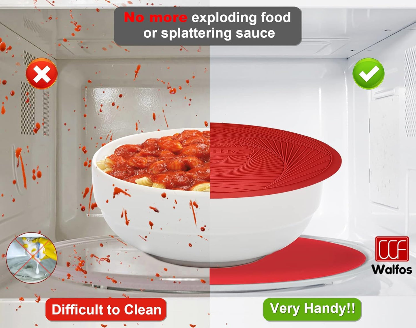 Walfos 12 10 Inch Silicone Microwave Mats, Microwave Splatter Cover for Food, Pot Holders for Kitchen, Non-Slip Heat Resistant Silicone Mats for Microwave, Oven, Hot Pan, Pot (Red)