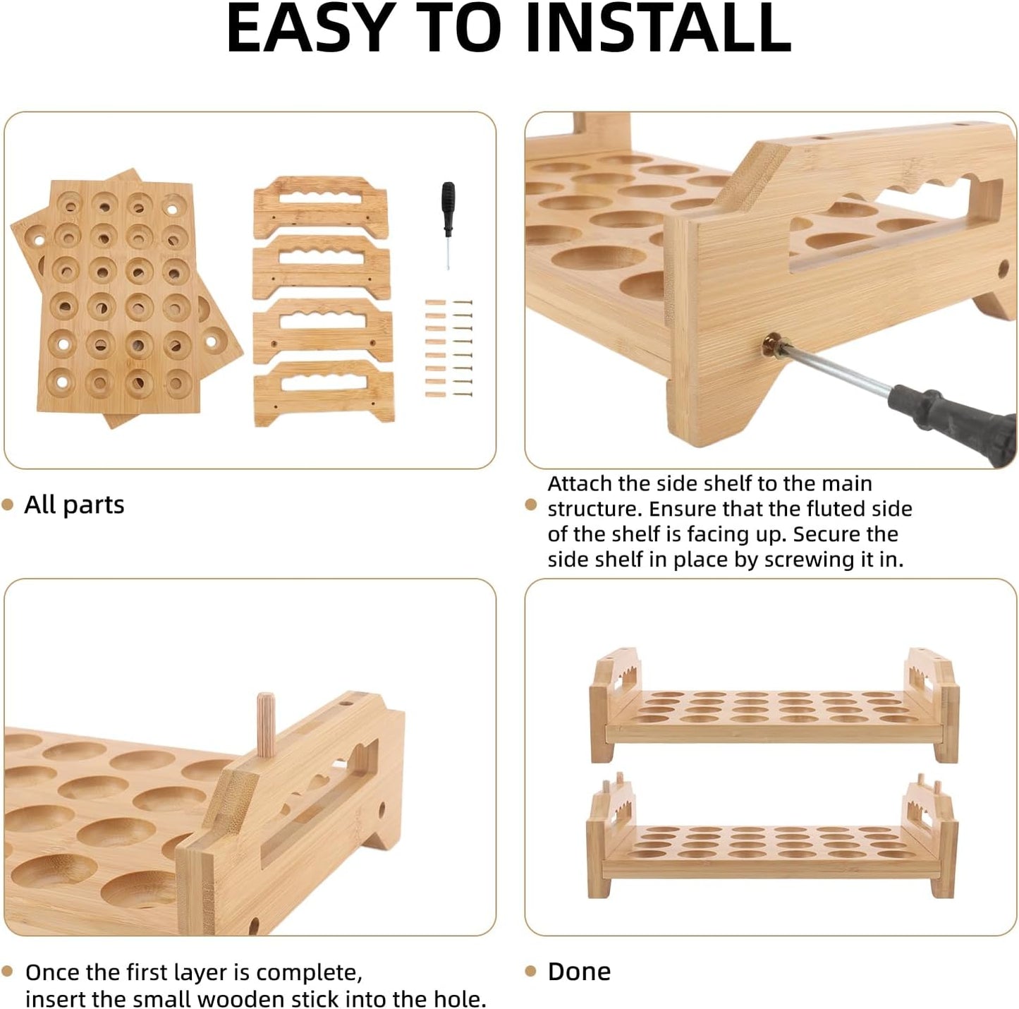 Egg Holder, 2 Tier Egg Holder Countertop, Bamboo Egg Organizer and Storage for Gathering 48 Fresh Eggs, Egg Stackable Stand Rack, Egg Basket for Kitchen Refrigerator Farmhouse