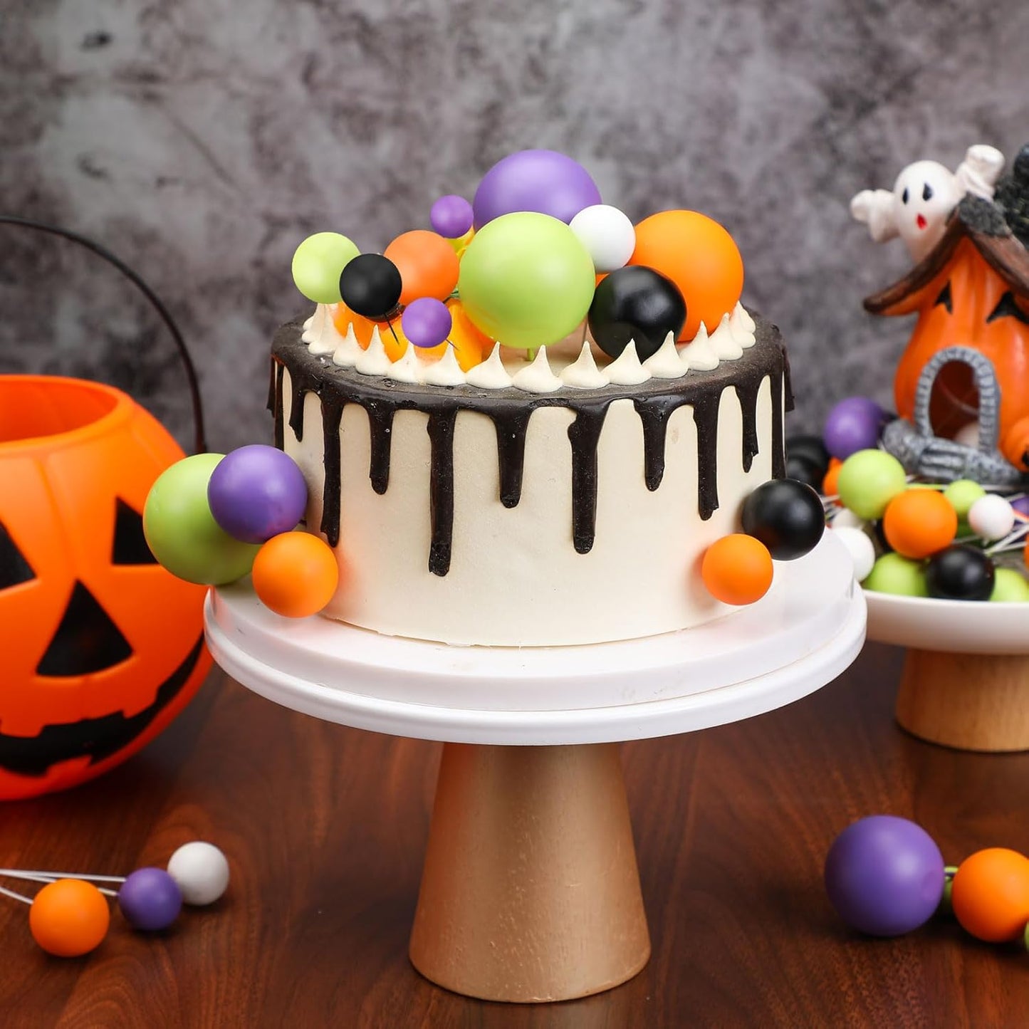 108 Pcs Balls Cake Topper DIY Cupcake Insert Foam Balloons for Cake Baking Wedding Anniversary Birthday Decoration(Purple Orange Black Green White,Multi Sizes)