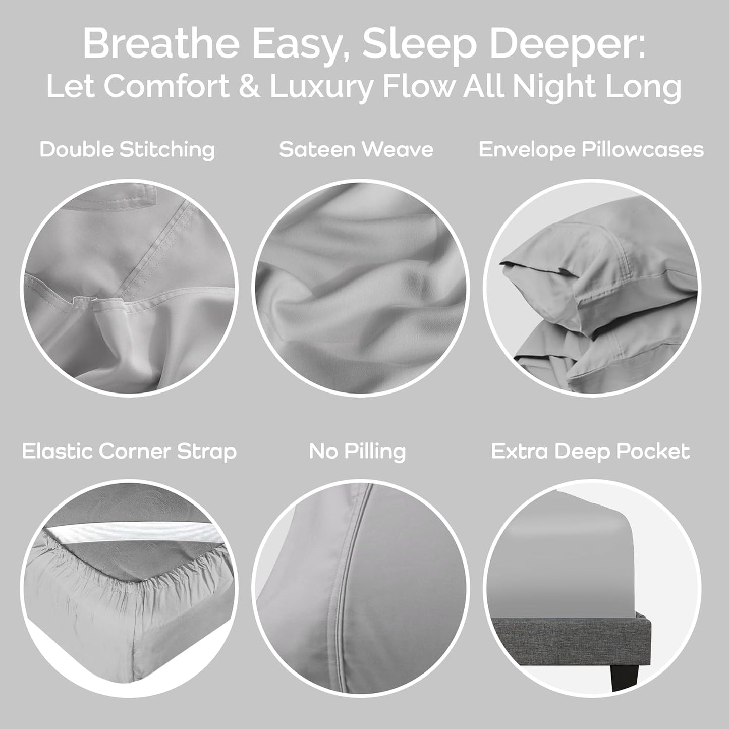 100% Viscose from Bamboo Sheets California King Size, Super Soft Bedding Set, 4PC Cooling Sheets for Hot Sleepers, Vegan Silk Moisture Wicking, Organically Grown Bedsheet, Gray Mist - 72" x 84"