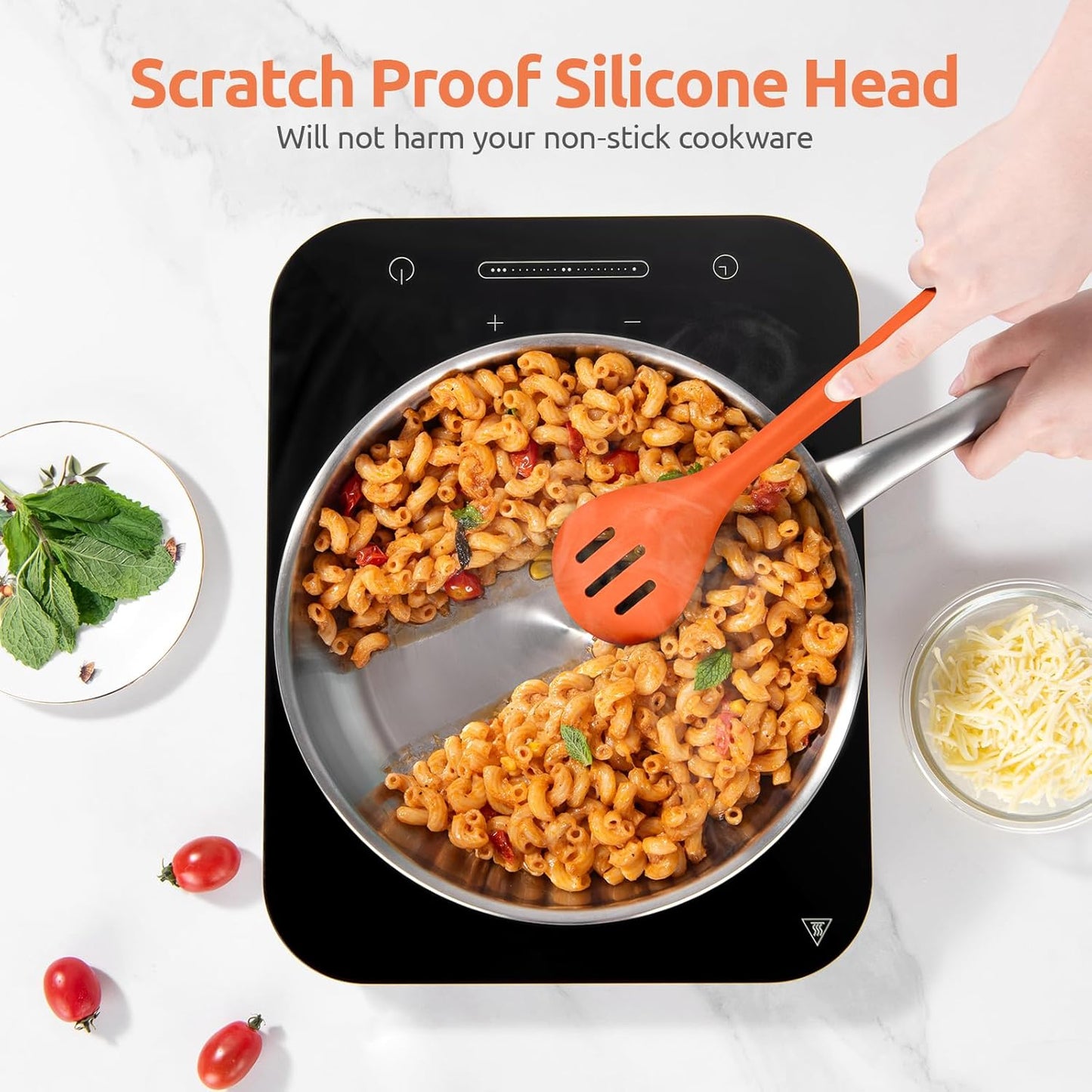 600ºF Heat Resistant Slotted Spoon: U-Taste 13.3in Solid Kitchen Cooking Spoon, Nonstick Food Grade Large & Long Rubber Utensil for Mixing, Serving, Stirring, Basting, Frying, Draining (Orange)