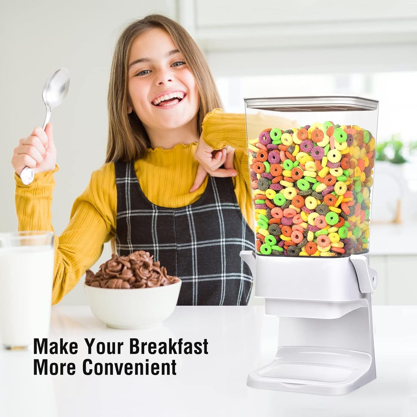 Cereal Dispenser Countertop Large Cereal Containers Storage Dispenser For Pantry Dry Food Dispenser Countertop Candy Dispenser Machine Rice Dispenser For Snack,Nuts, Granola(White,1PC)