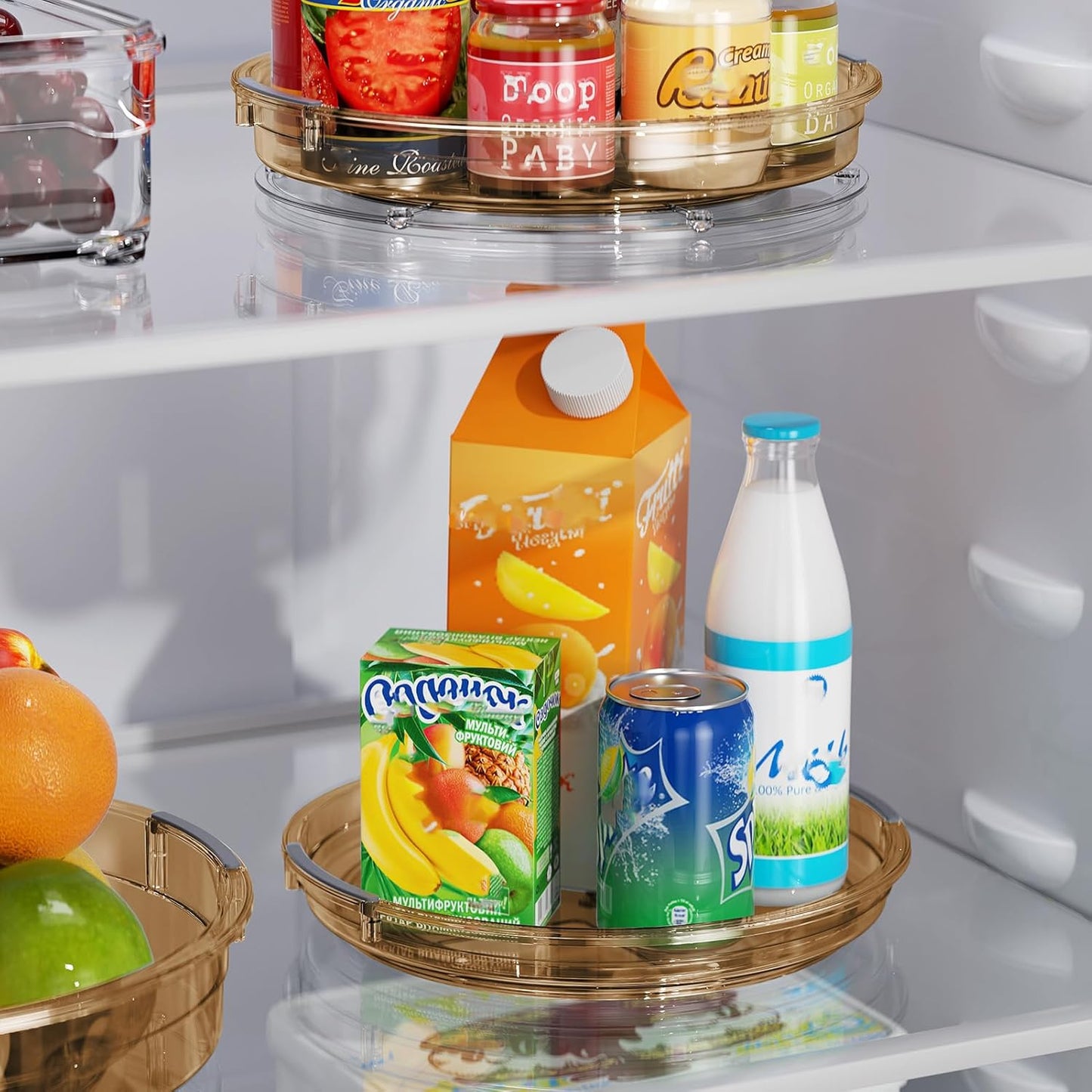 LAMU 2 Pack Lazy Susan Turntable Organizer for Cabinet, 10.6'' 9.25'' Condiment Organizer for Refrigerator, Kitchen Pantry, Medicine Cabinet Organizer, Spices Rack Organization, Bathroom, Amber