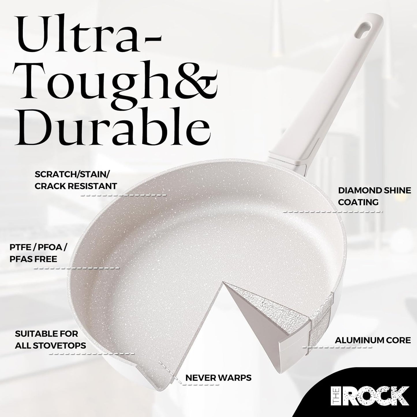 THE ROCK SOHO 11-Inch Ceramic Non Stick Frying Pan – Nothing Sticks, Never Warps, Lasts Longer, Non Toxic Skillet with Heat-Resistant Handle, PTFE PFOA & PFAS Free, Oven & Dishwasher Safe, Cream