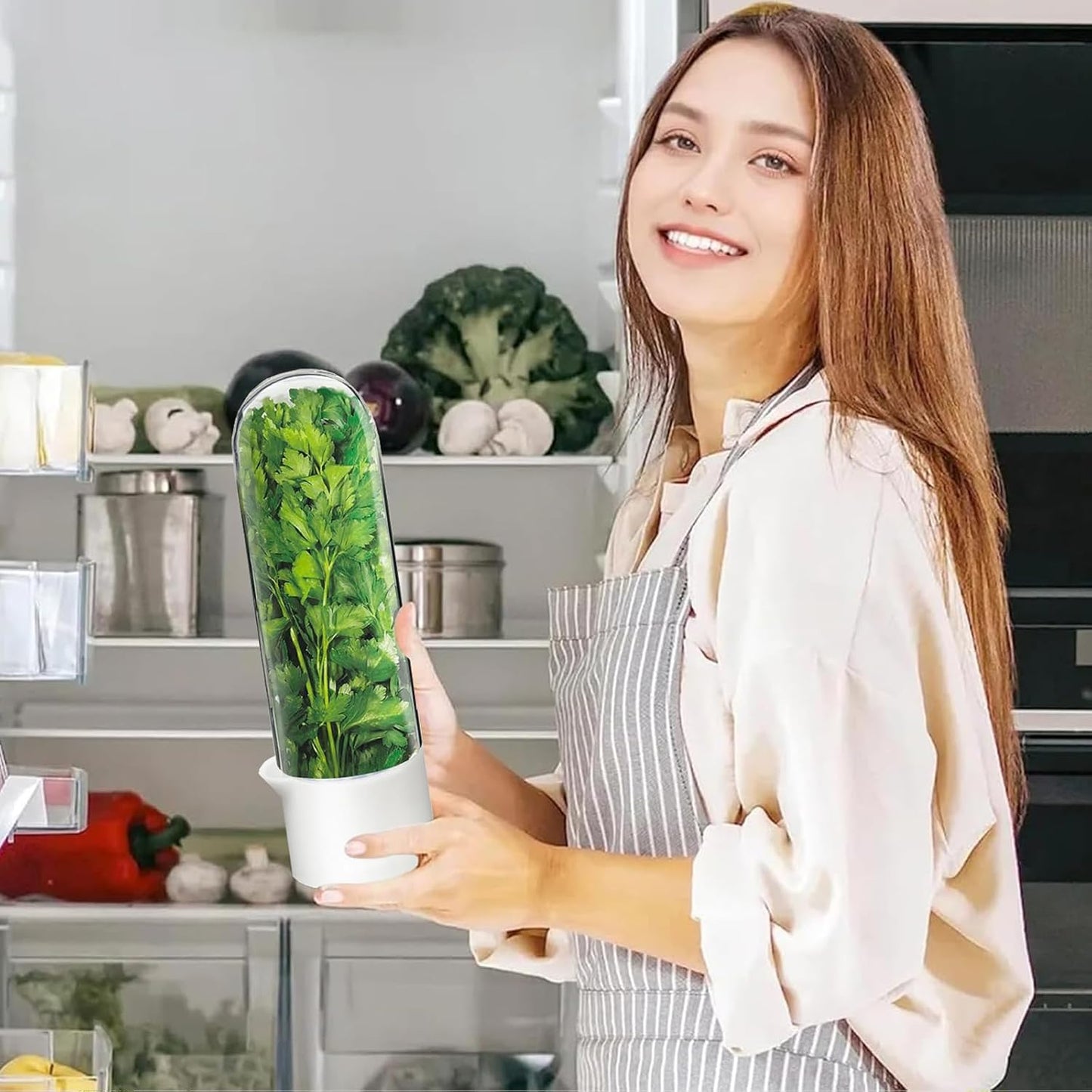 Herb Saver for Refrigerator, Herb Saver Pod Cilantro Containers for Refrigerator, Fresh Herb Keeper for Cilantro, Parsley, Asparagus, Mint, Keeps Greens Vegetables for 2-3 Weeks (Herb Keeper 1Pack)