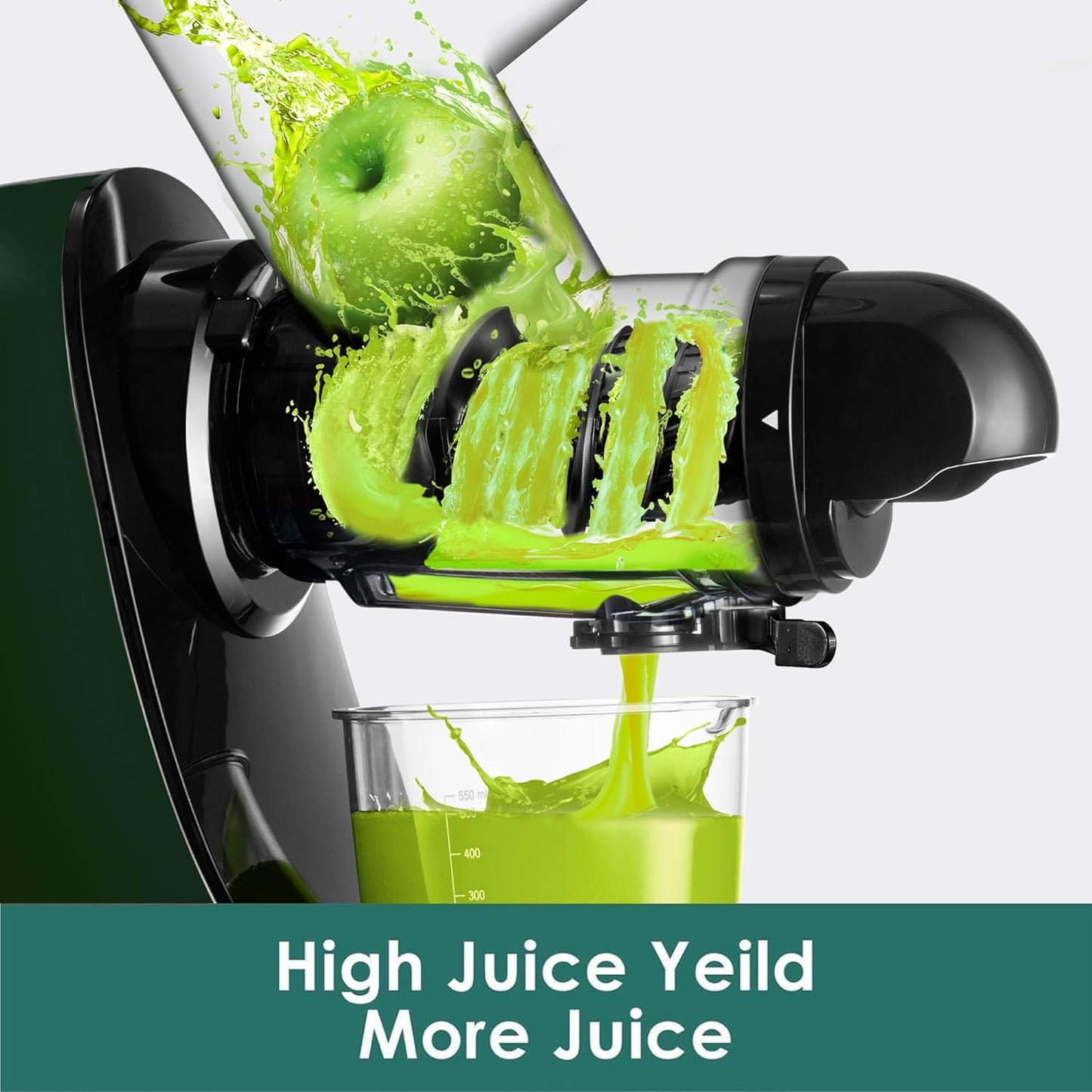 Cold Press Juicer, Masticating Slow Juicer,Juicer Machines Vegetable and Fruit, 3-Inch Wide Feeding Chute, BPA Free Easy to Clean,Quiet and Strong DC Power, 200W(Dark Green)
