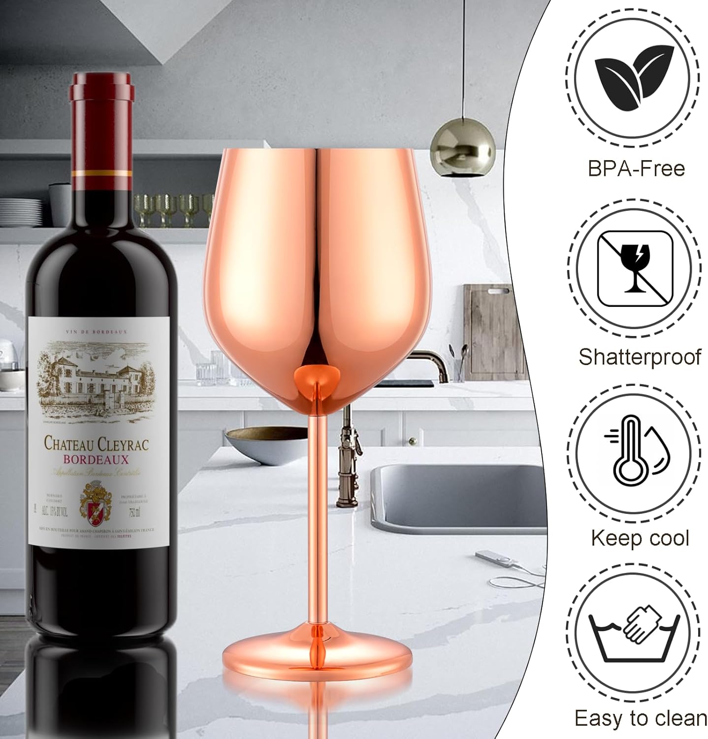 Stainless Steel Wine Glasses Set of 4 Unbreakable Wine Glass 18 oz Unique Metal Wine Goblets for Outdoor, Travel, Camping, Pool, Ideal Gift for Wine Lovers (Mirror-Rose Gold)