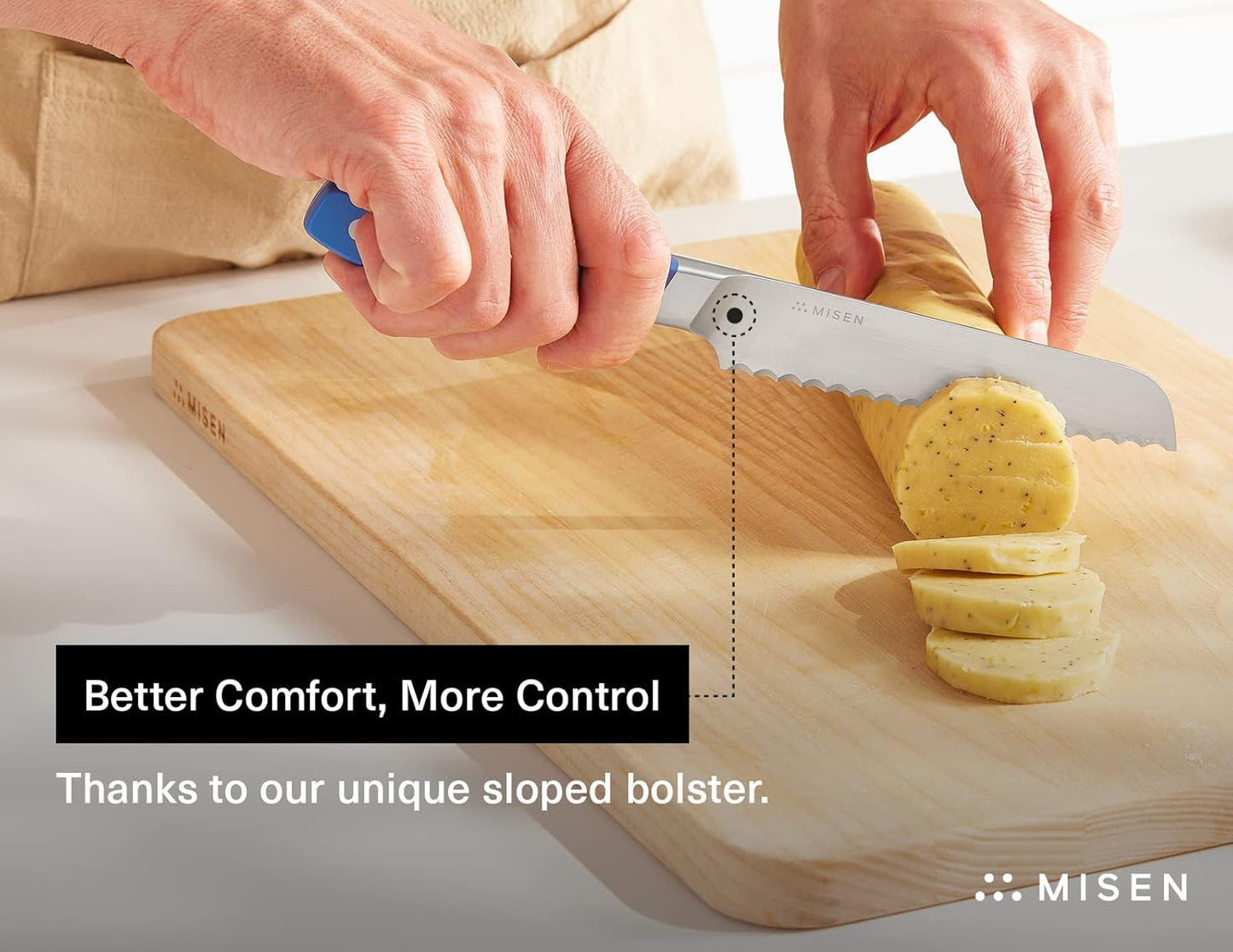 Misen Serrated Bread Knife – High-Carbon Japanese AUS8 Steel – Effortless Slicing of Bread, Pastries, and Fruits – Razor-Sharp Edge and Durable Blade with Ergonomic Handle - 5", Blue