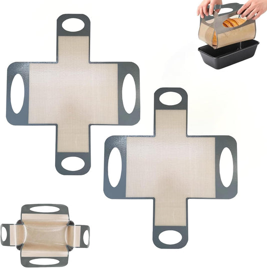 2PCS Reusable Silicone Bread Loaf Pan Liner, Food-Grade Silicone Bread Sling, Sourdough Bread Baking Mat, Loaf Pan Lifters, Non-Stick &Easy Clean Dough Transfer Tool, Fits 9x5 or 1.5lb Loaf Pans,Grey