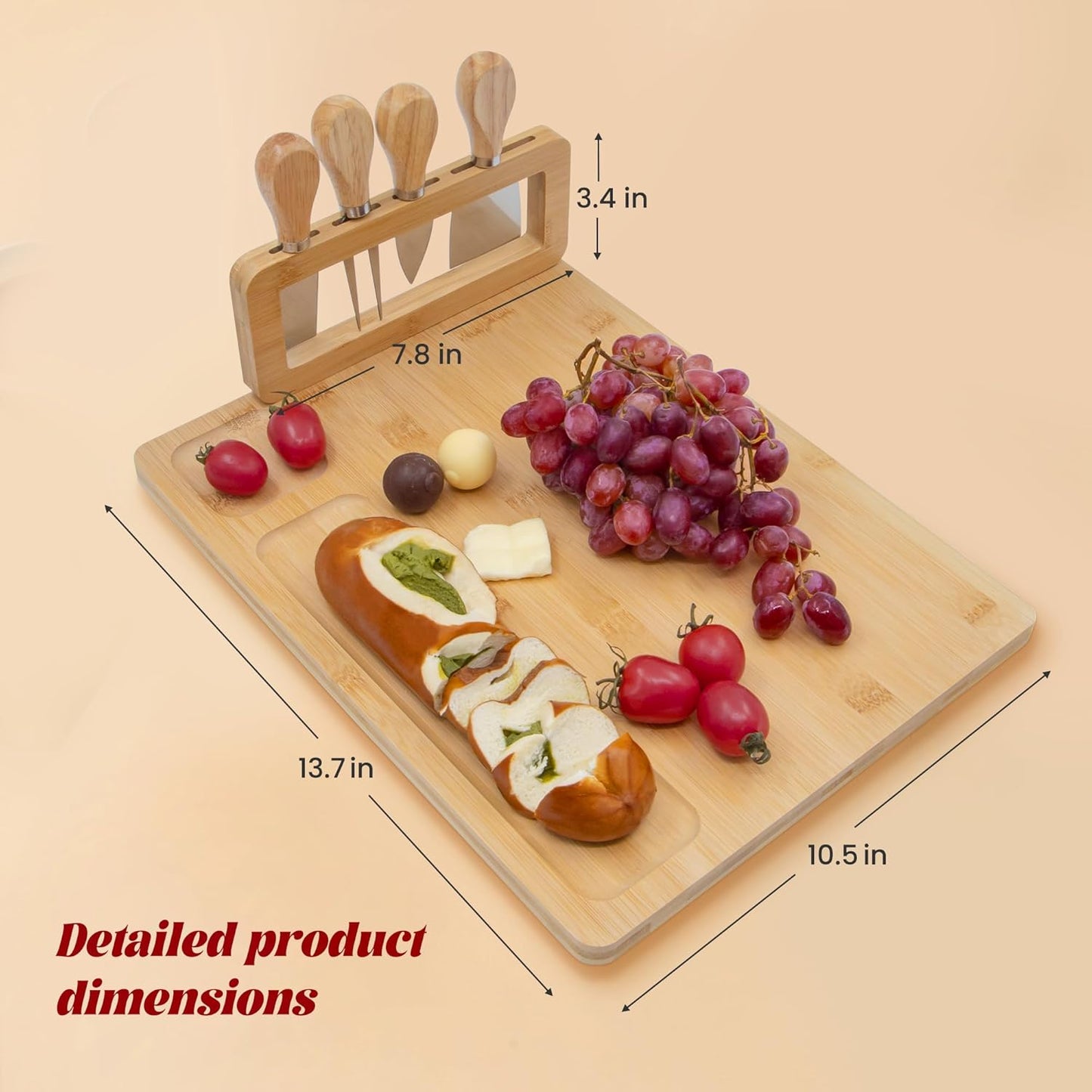 Bamboo Charcuterie Boards Cheese Board Knife Set14‘’x11‘’,House Warming Gifts for New Home Gift for Mom Couples Bridal Shower Bridesmaid Gifts (13 x 10 x 0.59 inches)