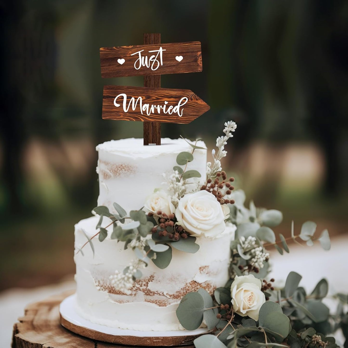 Rustic Just Married Wedding Cake Topper in Wood Wedding Cake Decoration