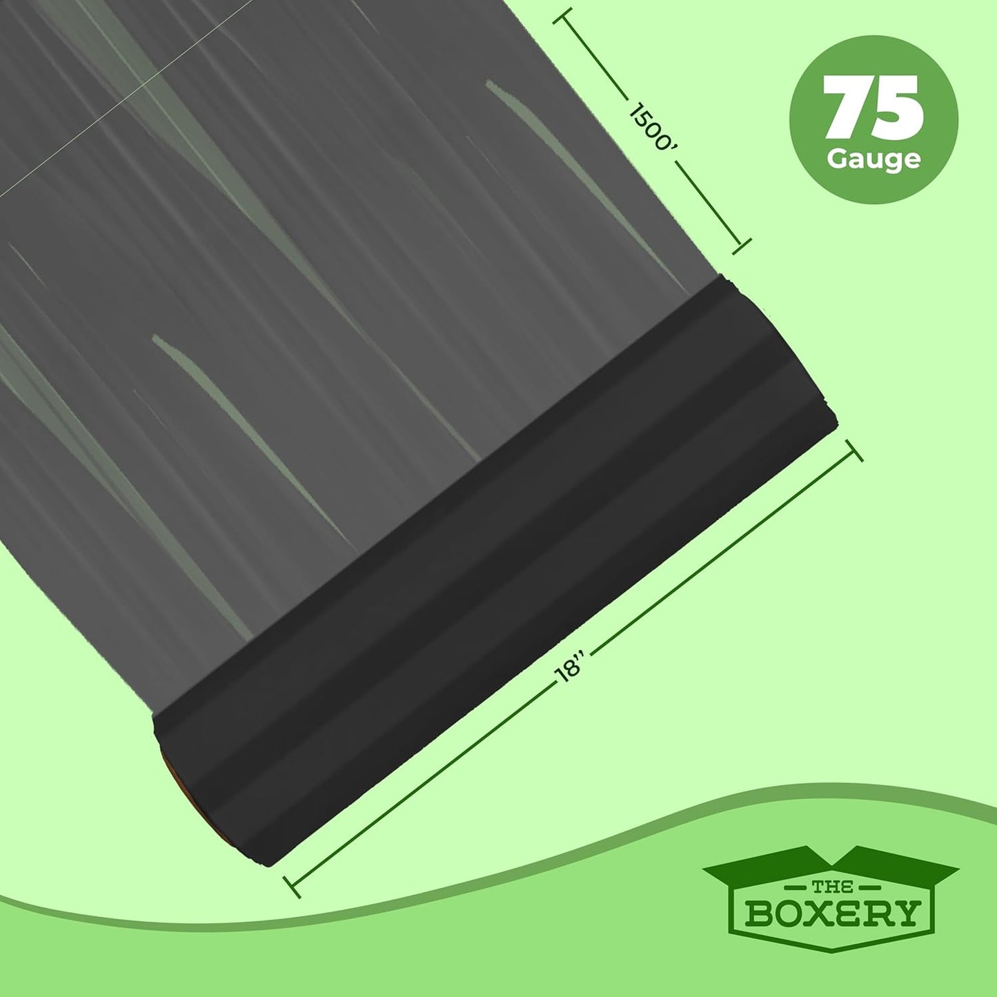 The Boxery- 18''X1500' Per Roll Stretch Wrap (Black)-4 Rolls/6000 Feet Total (75 Gauge) Heavy Duty, Stretch Wrap Film Black Cling Plastic for Shipping, Moving and Packaging
