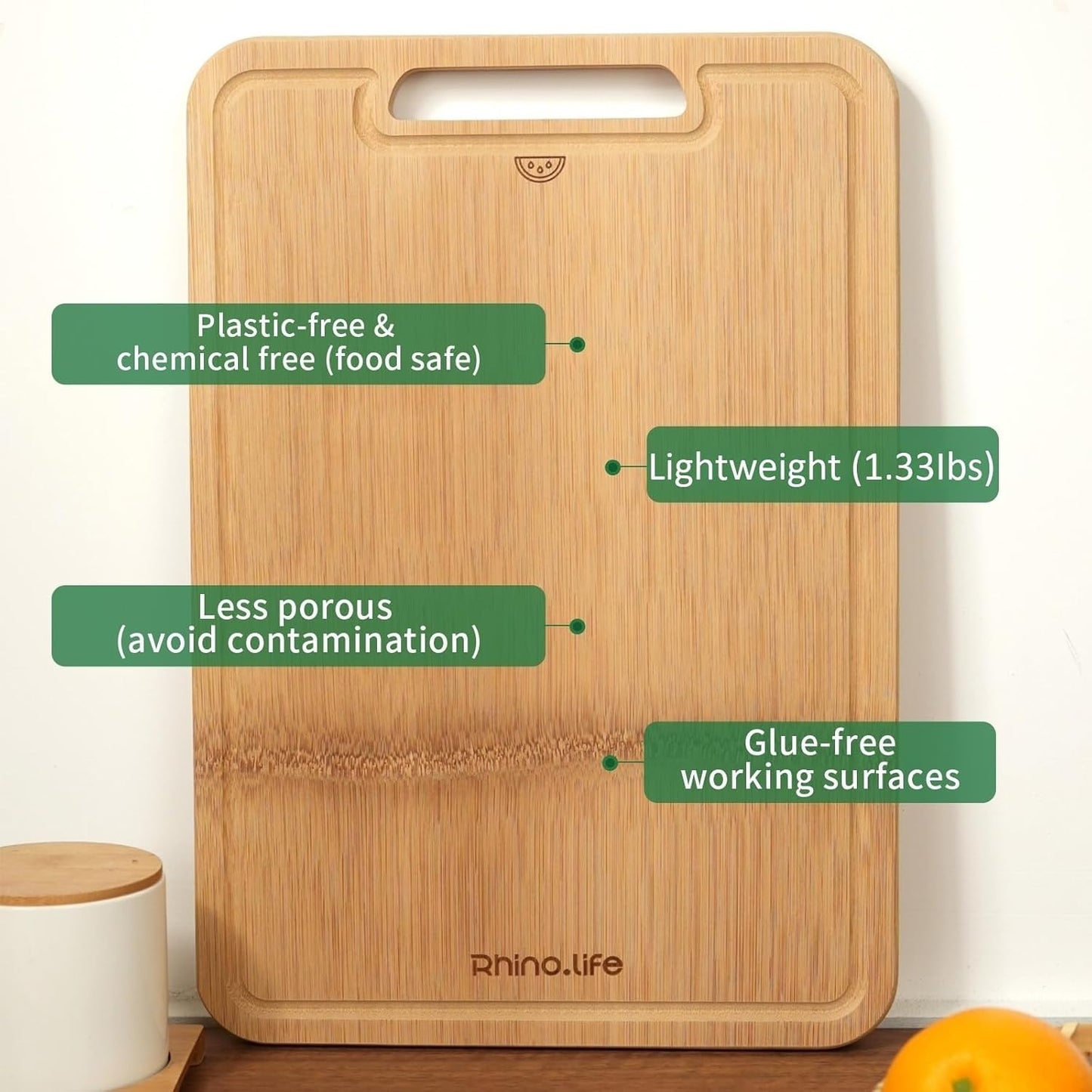 No Glue and Healthy & Organic Non Toxic Small Bamboo Cutting Board with hands for Kitchen,Plastic Free, Juice Groove, Non-solid Wood Cutting Board for Meat, Vegetables and Fruits (12 * 8inch)