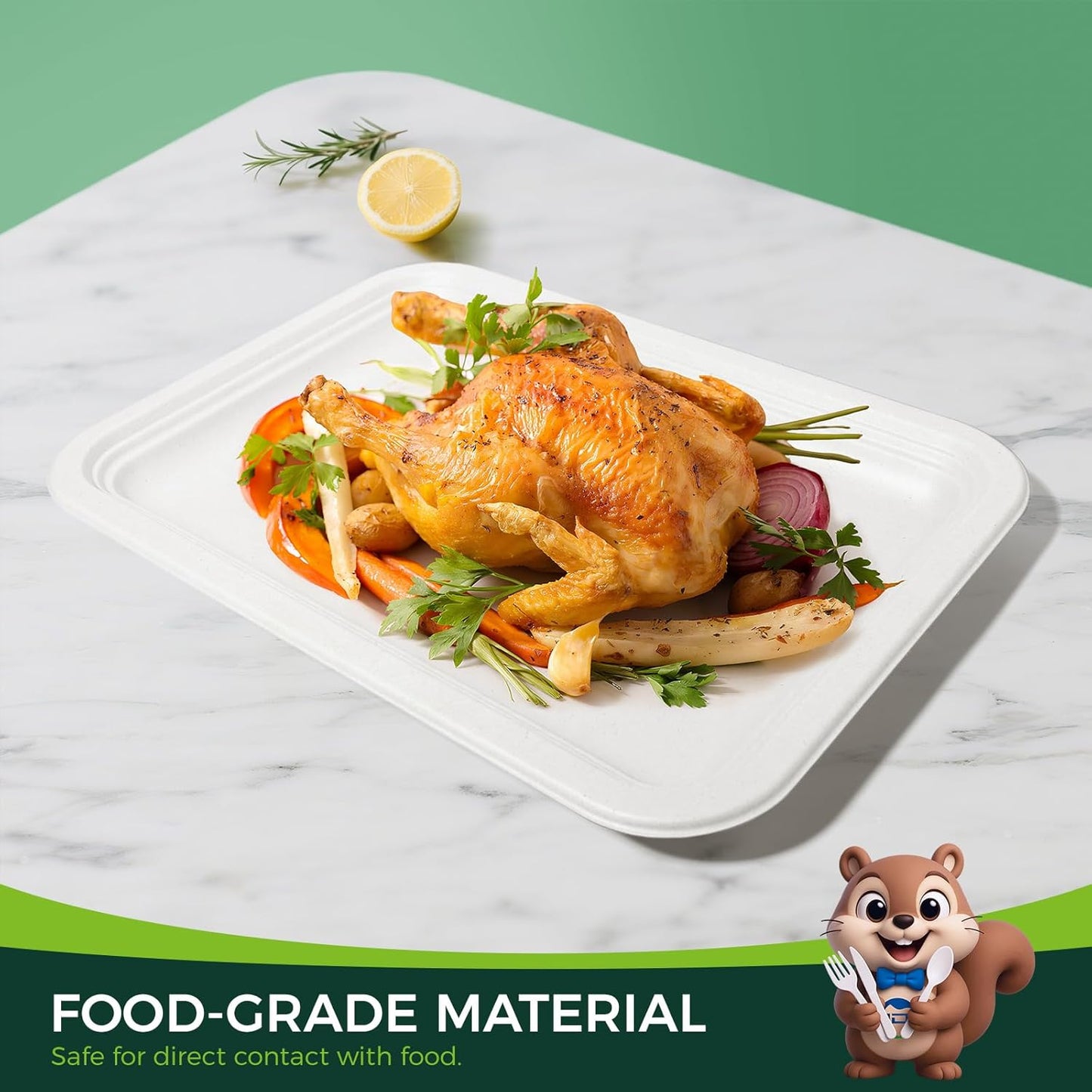 50 Pack White 14-Inch Heavy-Duty Compostable Food Trays | Extra Large Disposable Platters for BBQ, Seafood Boils, Catering & Holidays | Eco-Friendly Paper Serving Trays