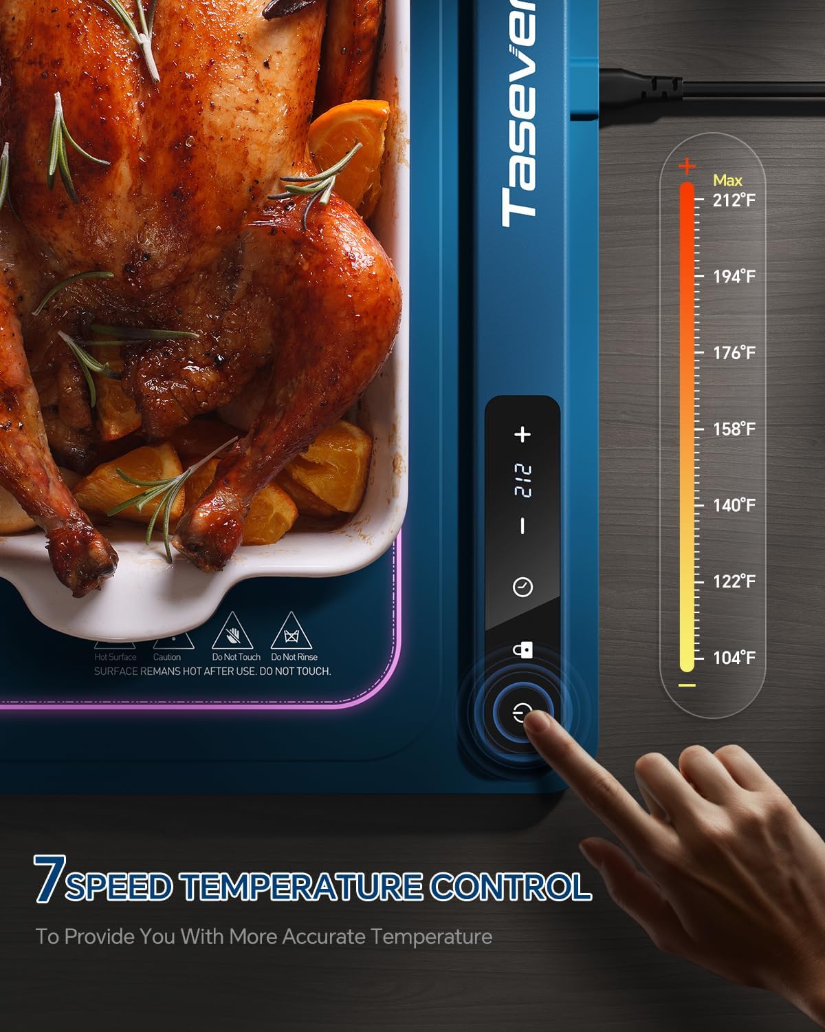 Food Warming Mat, Silicone Heating Tray with 7 Temperature Settings, Quick Full Surface Heating Pad, Thermochromic Line, Kids Lock, Food Warmers for Parties