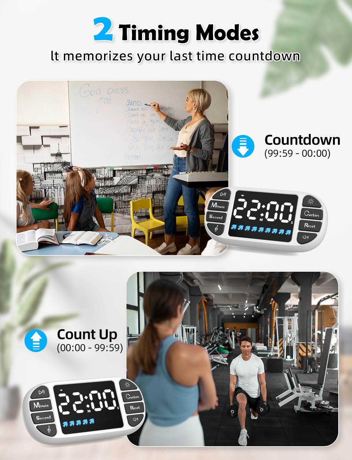 DOOMAY Digital Kitchen Visual Timer: 3.6'' Large LED Display, Magnetic, 3 Brightness, 4 Alarms and Volume, Memory Function, Countdown Count up for Cooking, Classroom, Home Gym, AAA Battery Included