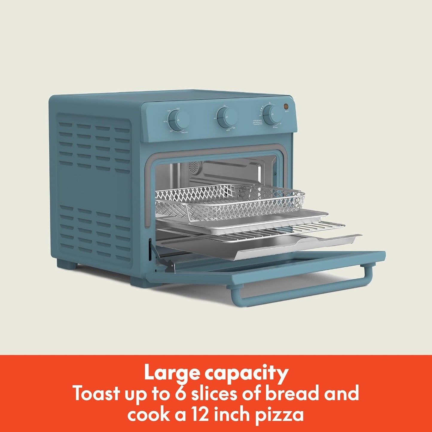 bella Air Fry Toaster Oven, 7 Preset Cooking Options, Dishwasher-Safe EverGood Coated Trays Included, 60-Minute Auto Shutoff w Audible Timer, Power Indicator Light, 1700 Watt, Surf