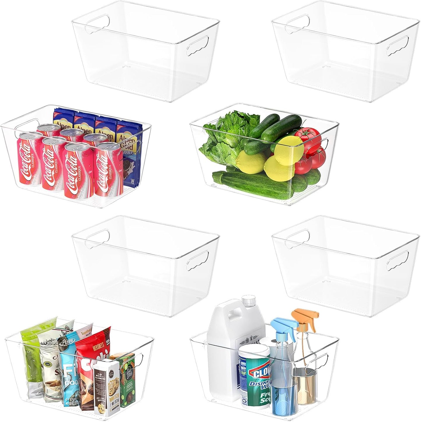 BALEINE Clear Plastic Storage Bins, Pantry Organization, BPA Free Stackable Refrigerator Organizers and Storage with Handles for Kitchen Fridge Cabinet Bathroom (8PK, 11x7.5x6)