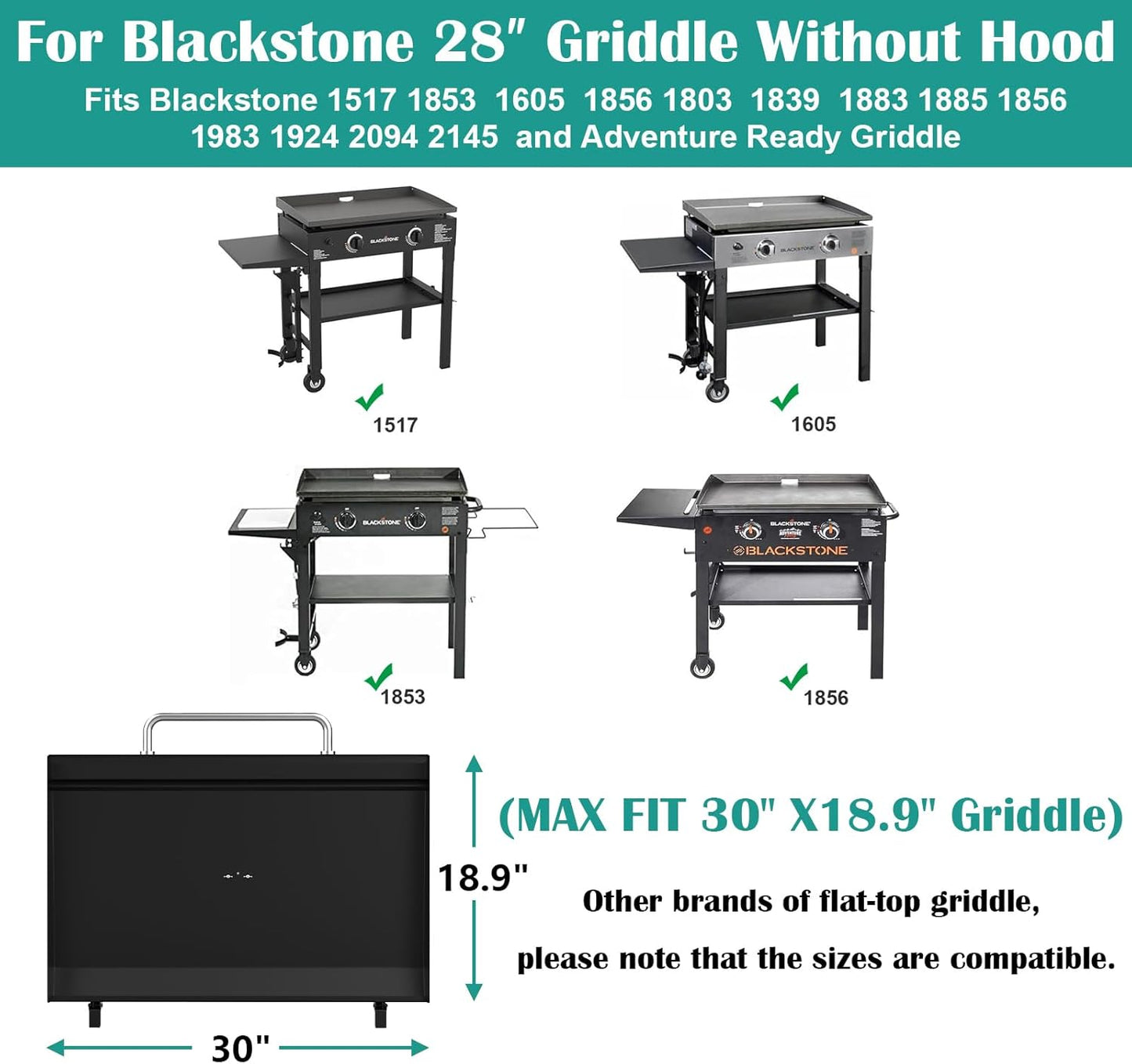 Upgraded Griddle Hinged Lid for 28" Blackstone 1517, 1853, 1605, 1803, 1839, 1856, 1885, 1924, 1983, 2094, 2137, 2145, Hard Cover with Thermometer and Cover for Blackstone 28 Inch Griddle Accessories