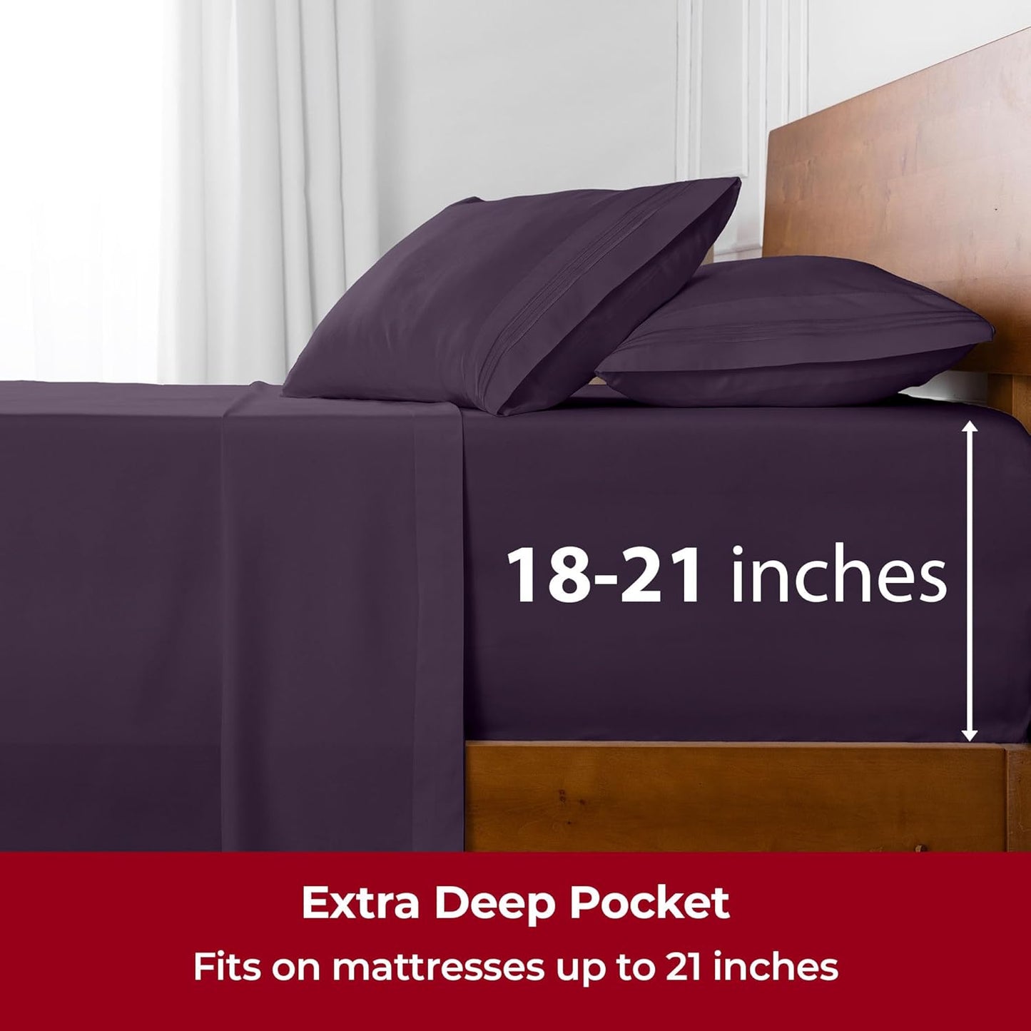Mellanni Extra Deep Queen Sheets - 4 PC Iconic Collection Bedding - Hotel Luxury, Ultra Soft, Cooling Bed Sheets - Wrinkle, Fade, Stain Resistant (Queen, Purple)