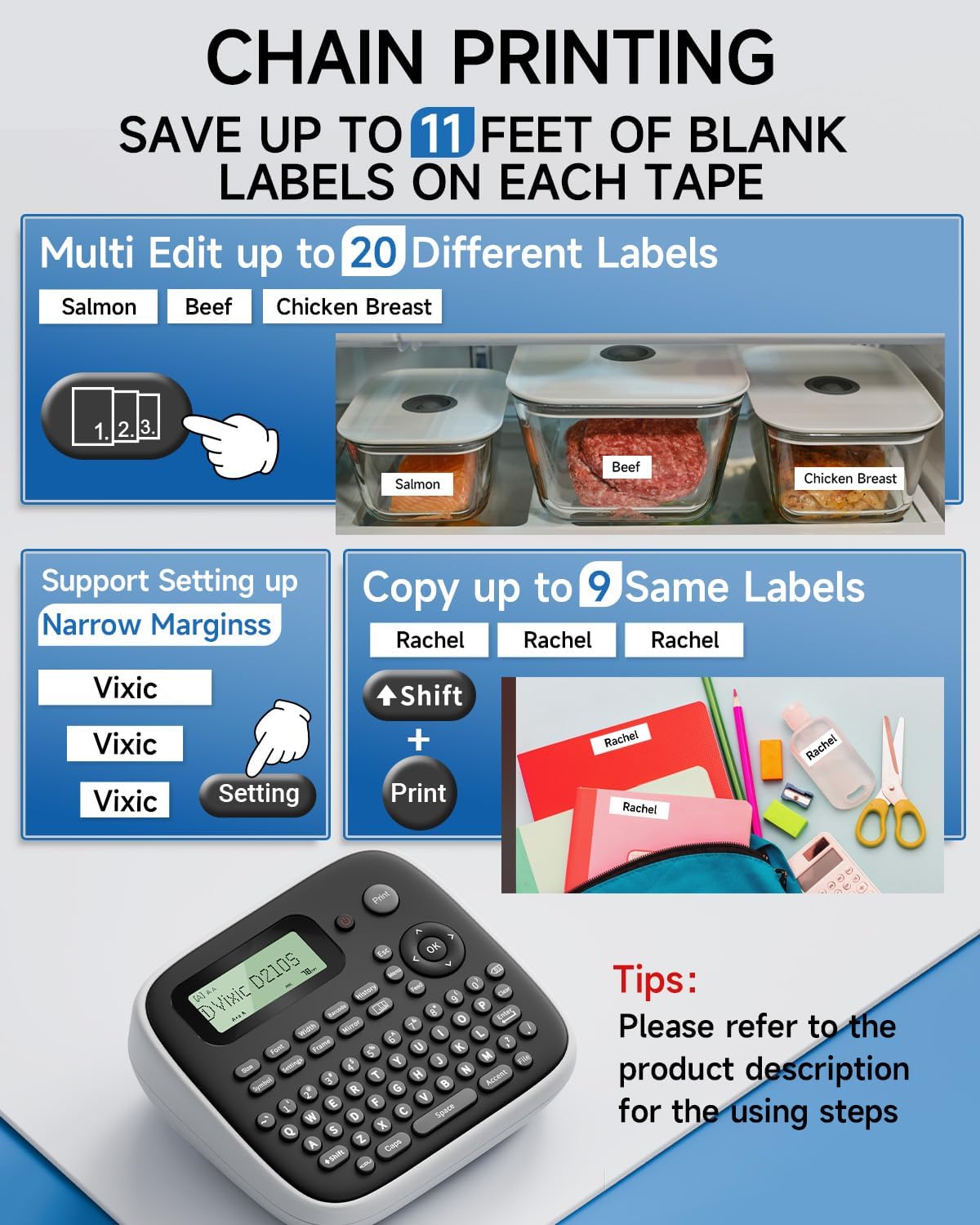 Label Makers, Label Maker Waterproof-Labels, D210S Label Maker Machine with Tapes, Portable Label Machine with Keyboard Powered by Type-C, Handheld Labeler Machine for School Office Organization