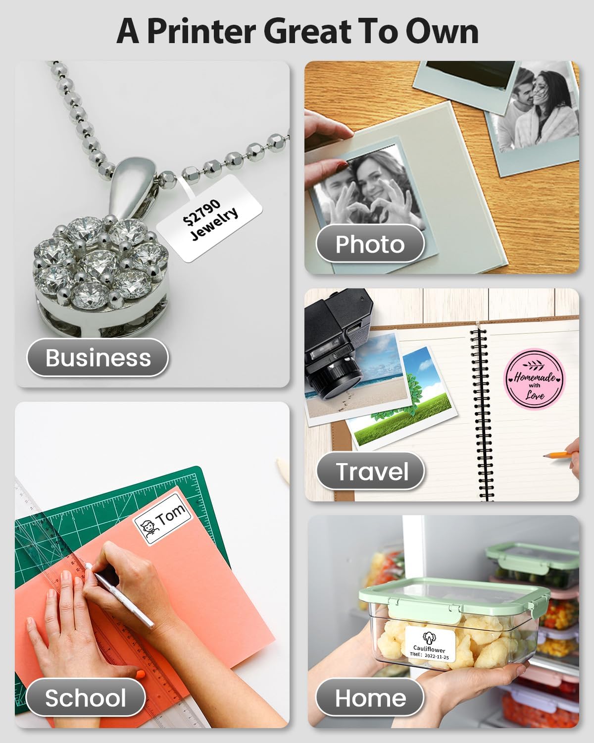 Phomemo Label Maker,M220 Label Printer,3 Inch Bluetooth Thermal Label Maker Machine with 6000+ Icons,700+ Templates,400+ Fonts,for Kids School Items,Small Business,Large Sticker