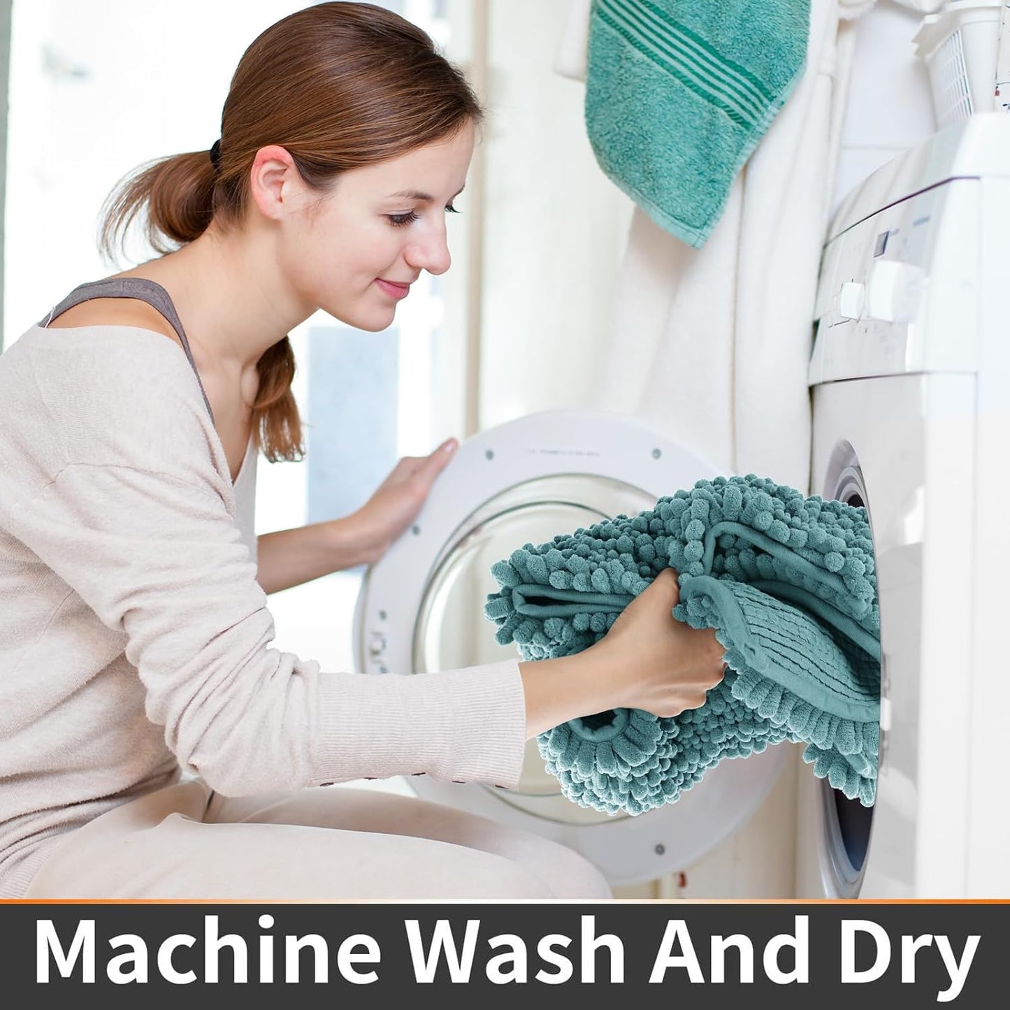 Yimobra Toilet Rug U Shaped Washable 24x20 Inch - Ultra Soft Absorbent Chenille Bath Rugs for Toilet, Quick Dry & Machine Washable, Non Slip Contour Bathroom Mat, Teal Blue