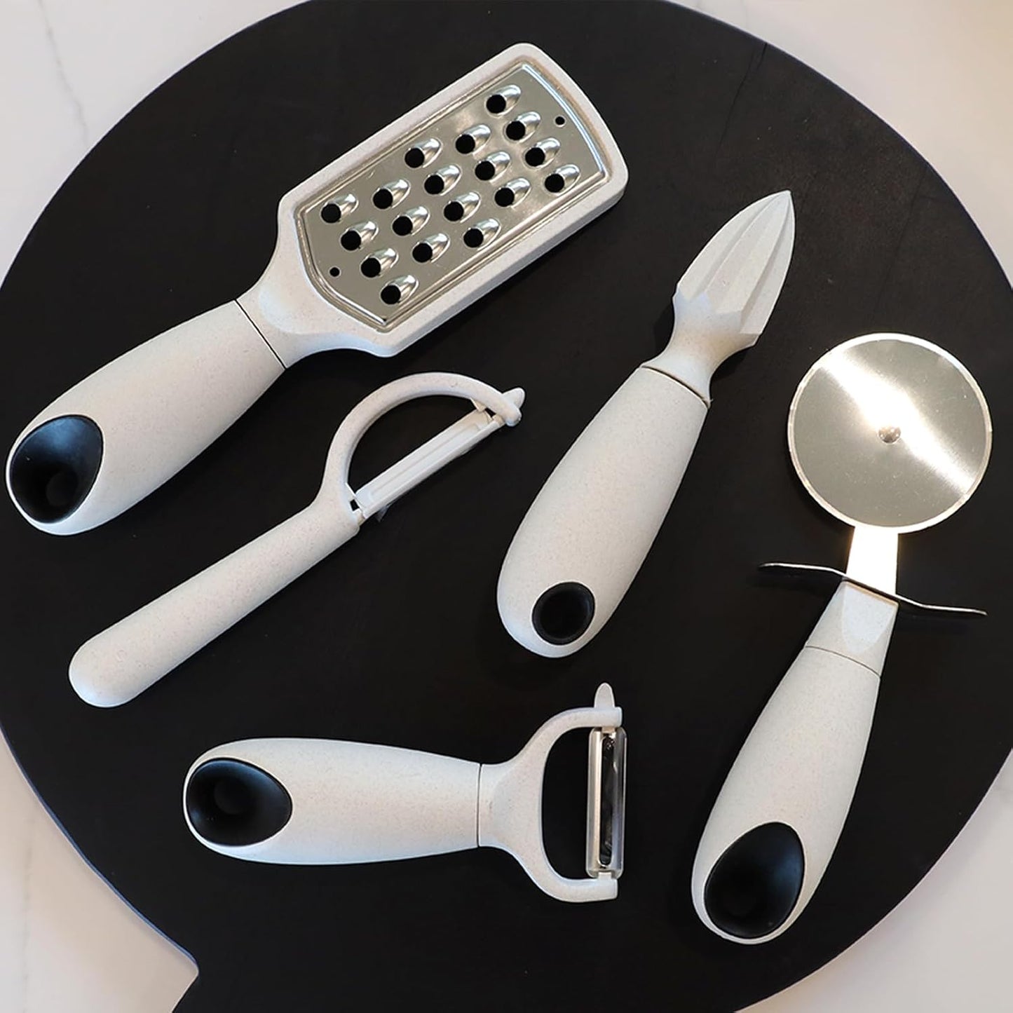 Beille 16pc Wheat Straw Complete Kitchen Utensils Set, Cream