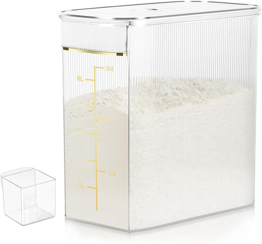 Rice Storage Container 15-20 Lbs, Tall & Narrow Food Storage Container with Measuring Scoop for Dry Goods Rice Flour Pet Food Bath Salt Storage, Clear Plastic Bin with Lid for Pantry Storage