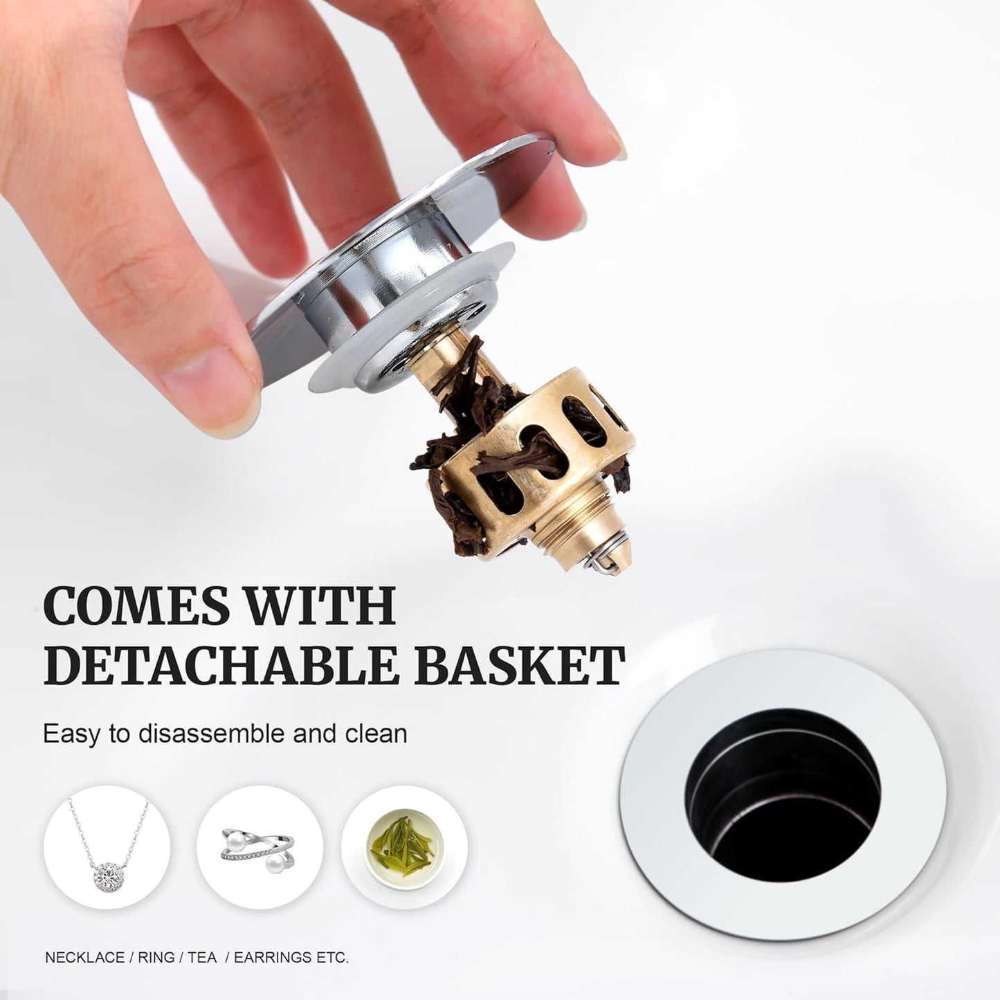 Pop up Sink Drain Stopper for Bathroom Vessel Vanity Sink Art Basin Chrome, Big Cap Without Overflow, Metal Pop-up Drain Strainer with Detachable Basket Stopper