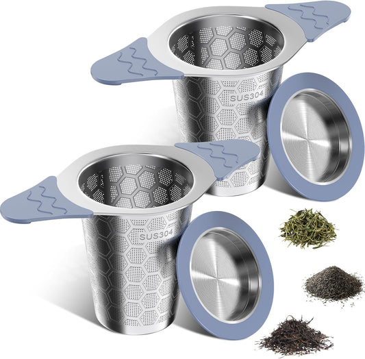 2PCS Tea Infuser for Loose Leaf Tea,Stainless Steel Tea Infuser with Heat Proof Silicone Handles,Extra Fine Mesh Tea Strainers Filter Fine Tea Leaves Effectively,Fits TeaPots/Mugs