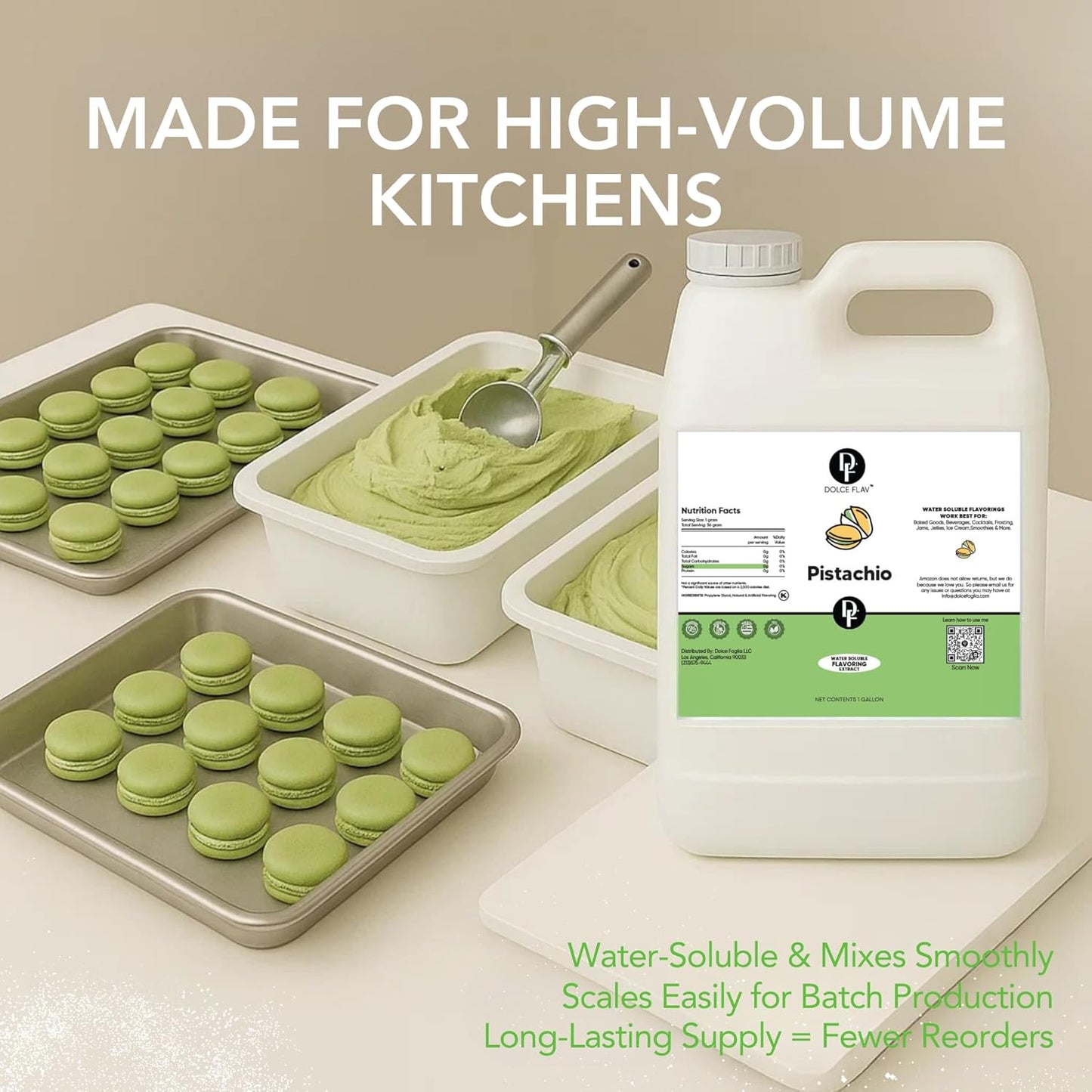 Dolce Flav Pistachio Flavoring – 32 oz. – Premium Flavoring for Ice Cream, Desserts, Boba, Beverages & Baked Goods | Ideal for Restaurants, Bakeries & Coffee Shops