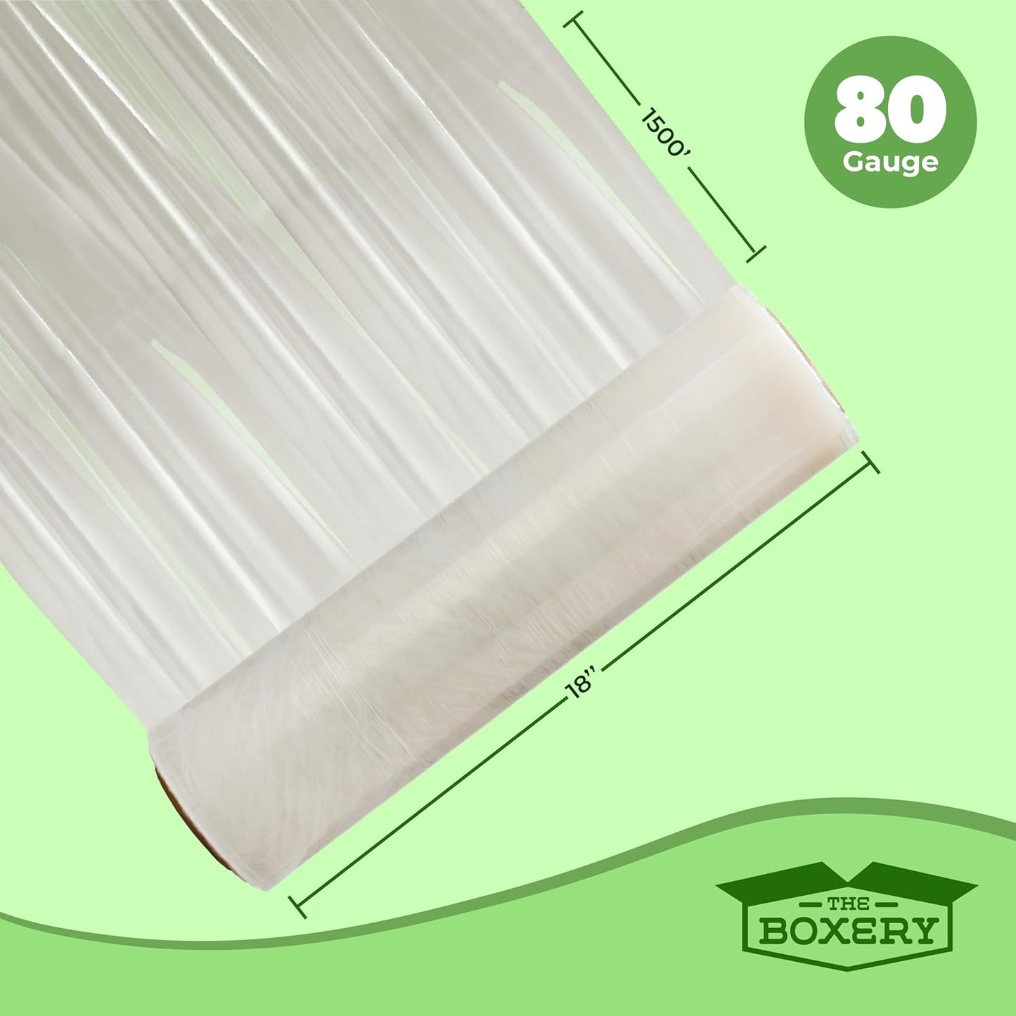 The Boxery- 18''X1500' Per Roll Stretch Wrap-4 Rolls/6000 Feet Total (80 Gauge) - Heavy Duty Grade, Stretch Wrap Film Clear Cling Plastic for Shipping, Moving and Packaging
