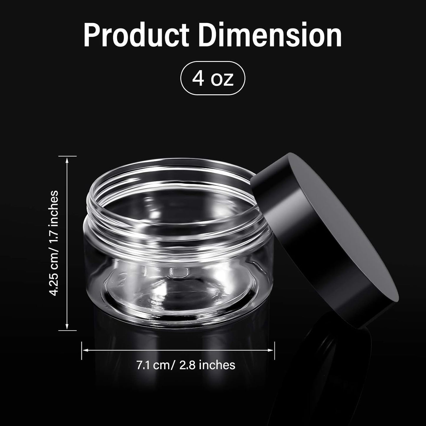 SATINIOR 6 Pack 4 oz Plastic Jars Containers with Lids Wide-mouth Refillable Leakproof Reusable Round Empty Jars for Travel Cosmetic Dry Food Spice Candy Cookie Home Kitchen Organizing(Black)