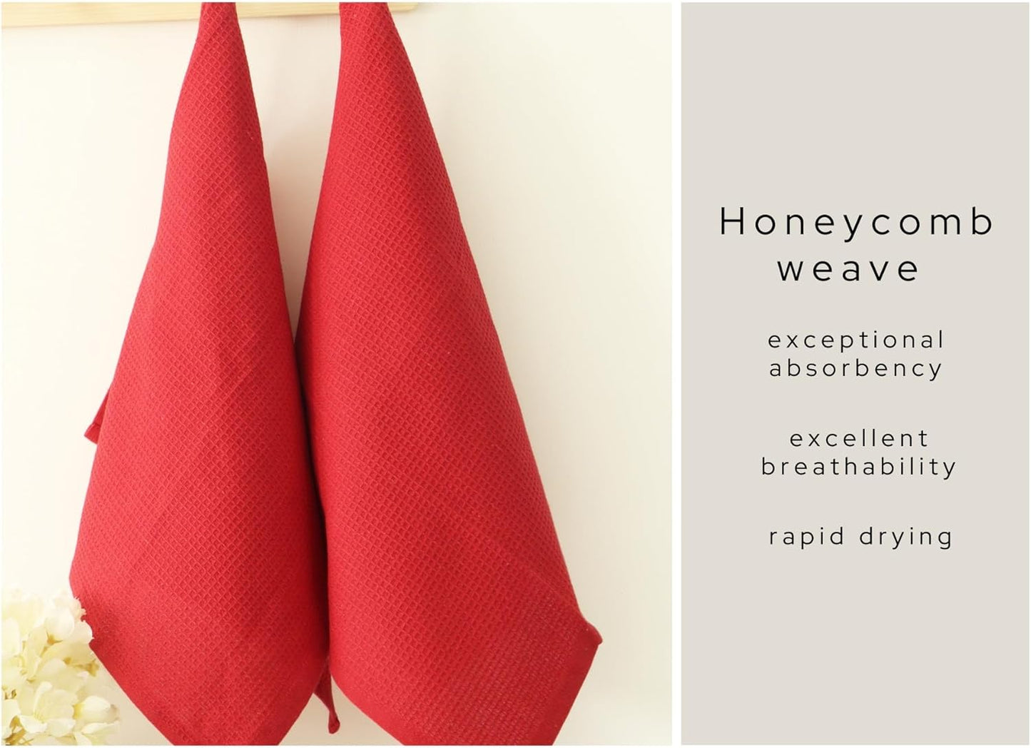 PurpleEssences Waffle Weave Kitchen Towel, 100% Cotton - 15 x 25 Inches, with Hanging Loop Ultra Soft Absorbent Quick Drying Dish Cloth, Tea and Hand Towels, 6 Pack - Spring Summer - Red