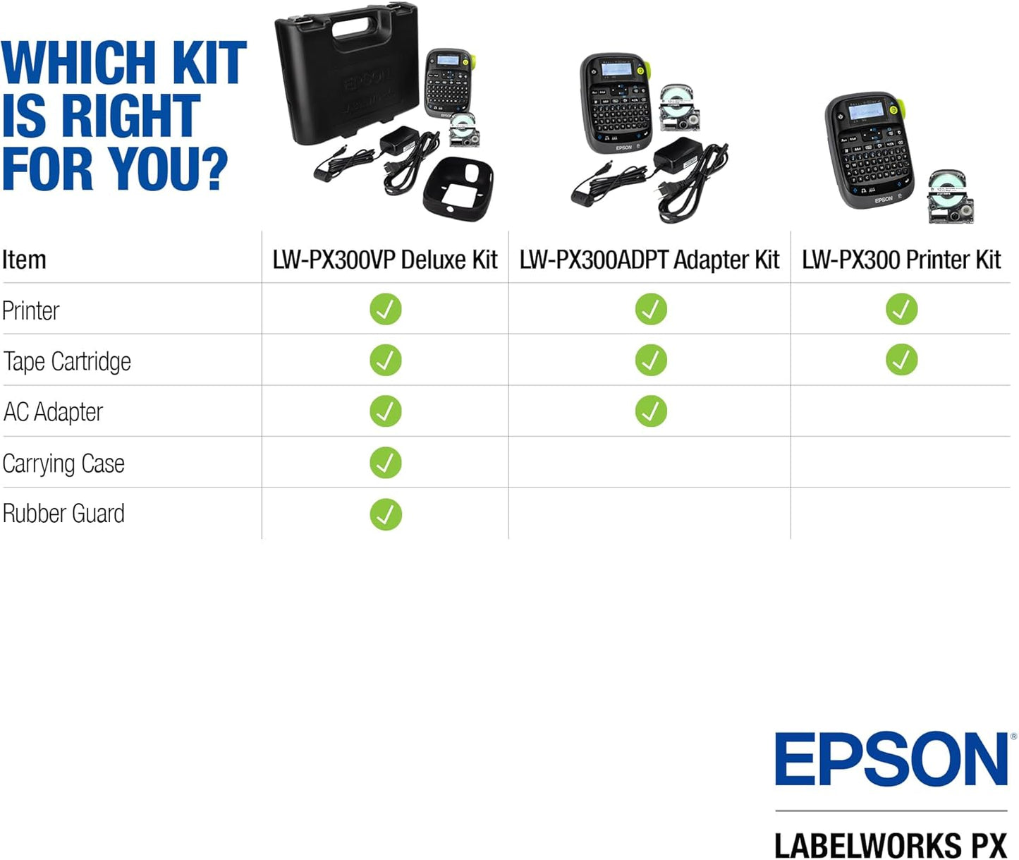 LABELWORKS Epson LW-PX300ADPT Industrial Label Maker for Office with Adapter – Sticker Labels, Magnetic Label Compatible, Only Uses 203 and 205 Shrink Tubes, Label Printer & Adapter