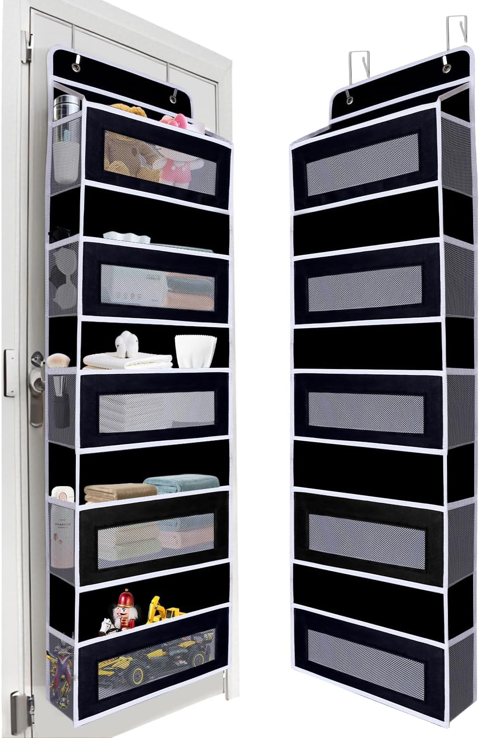 Over Door Hanging Storage Organizer, 5 Large Pockets, 10 Mesh Pockets,Black, 44 lbs Capacity (Black)
