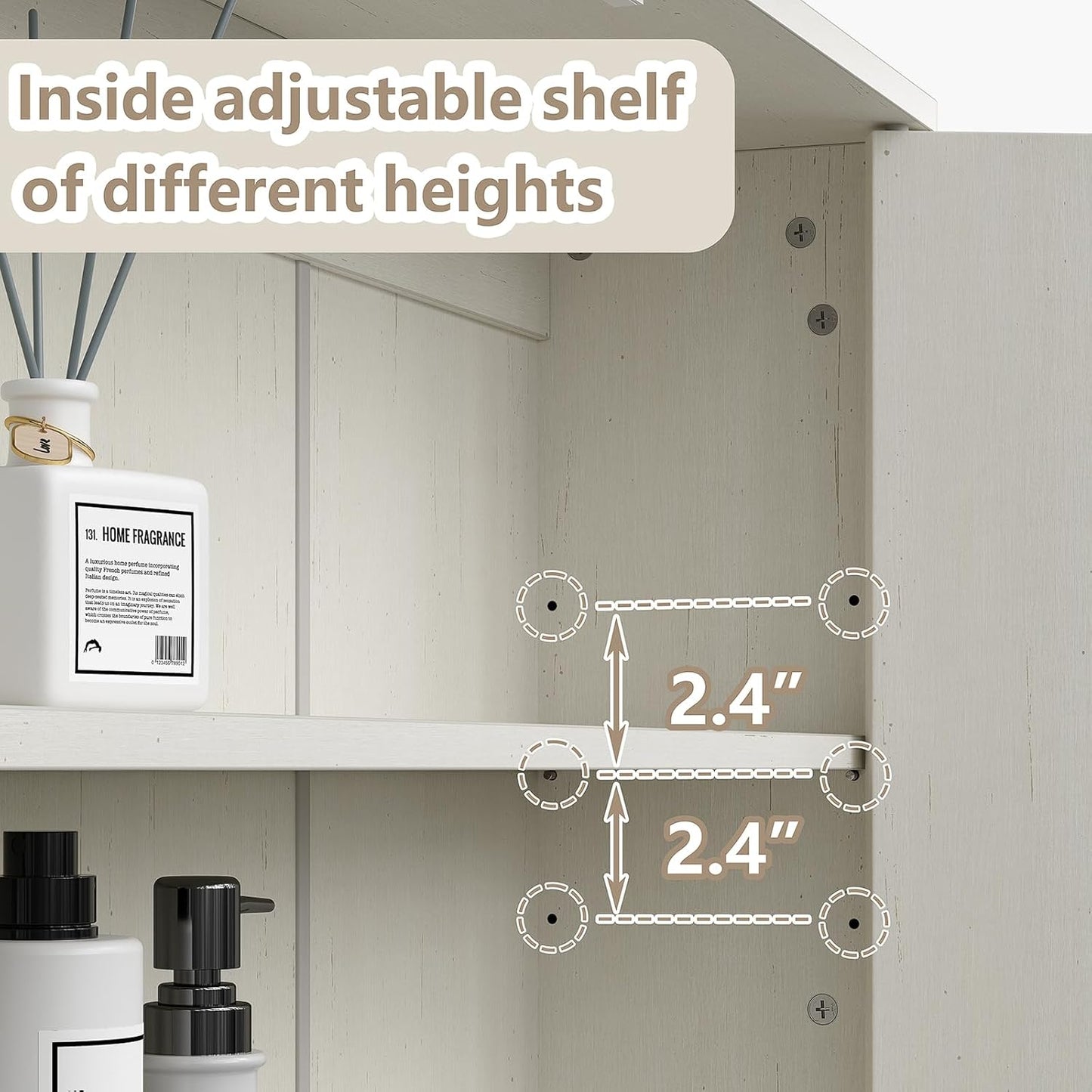 Furnideco Fluted Over The Toilet Storage Cabinet 31''W Modern Above Toilet Storage Cabinet with Fluted Doors & Adjustable Shelf for Bathroom, Antique White